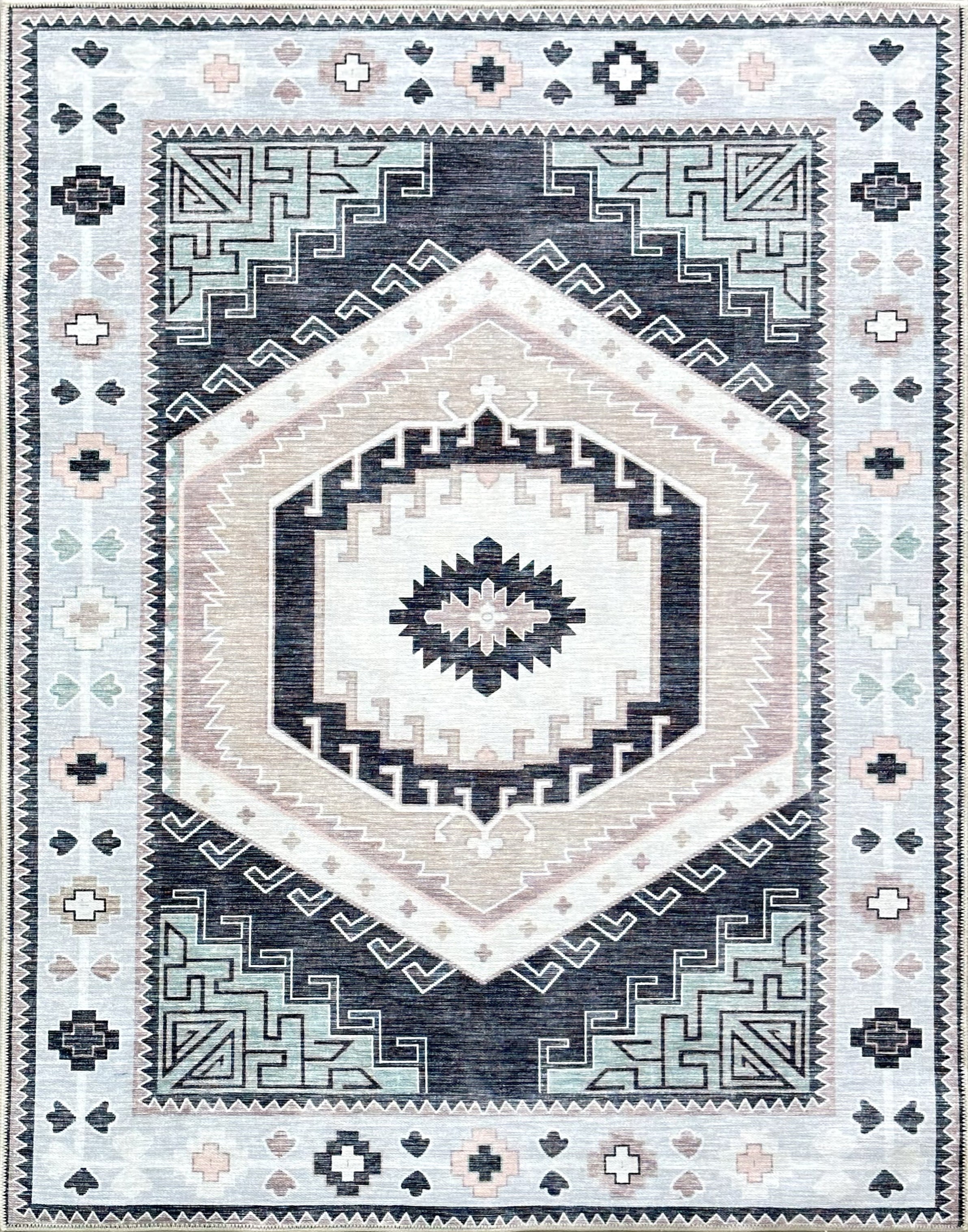 Uşak Blau-Roter Vintage-Kelim-Teppich