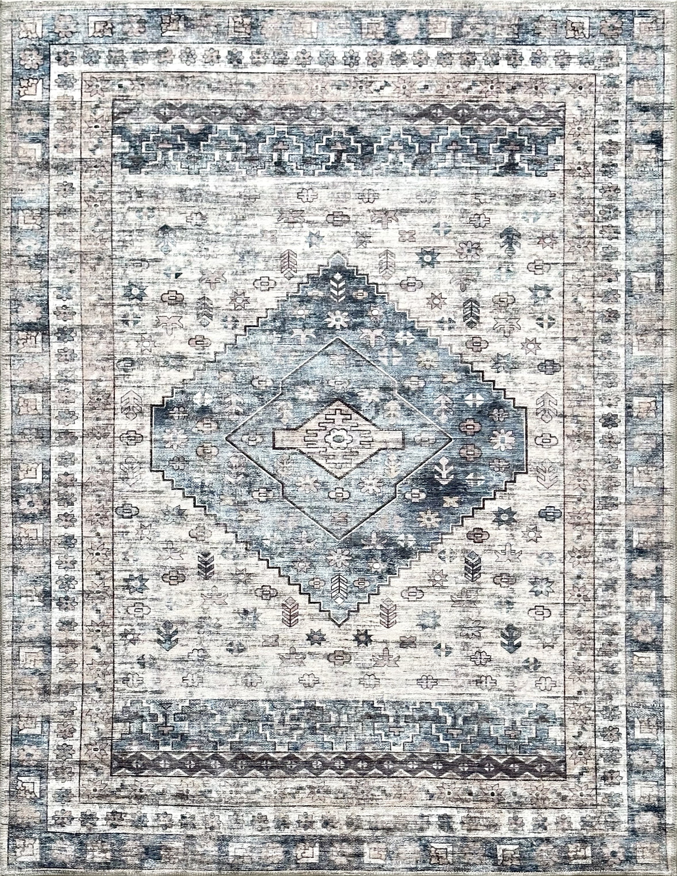 Uşak Blau-Roter Vintage-Kelim-Teppich