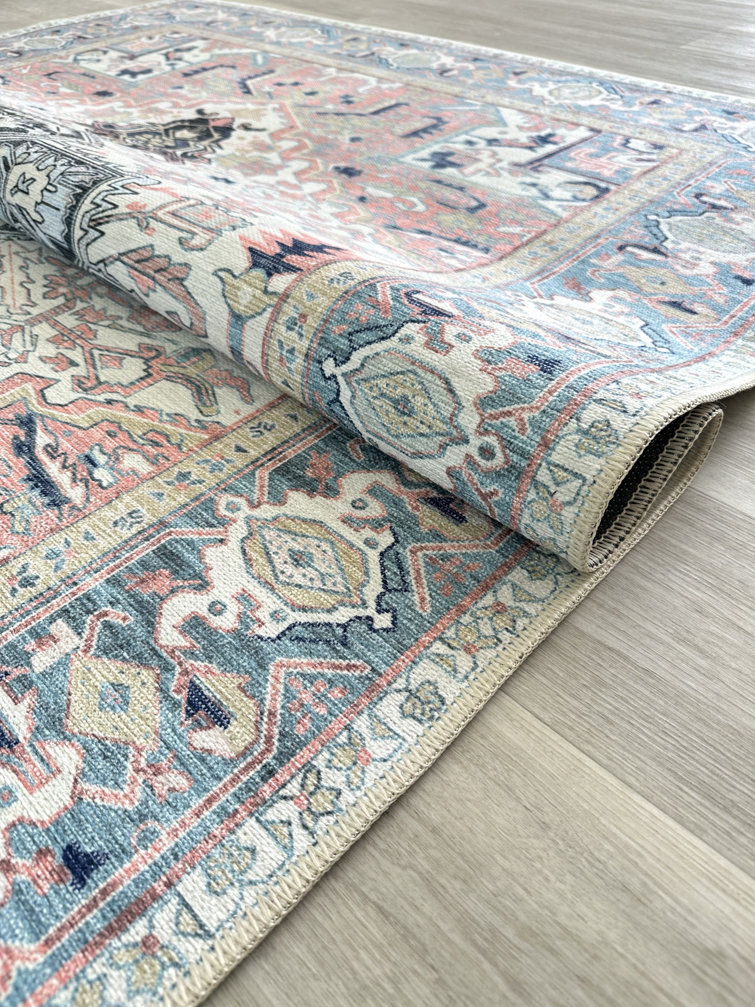 Uşak Blue Red Vintage Kilim Carpet
