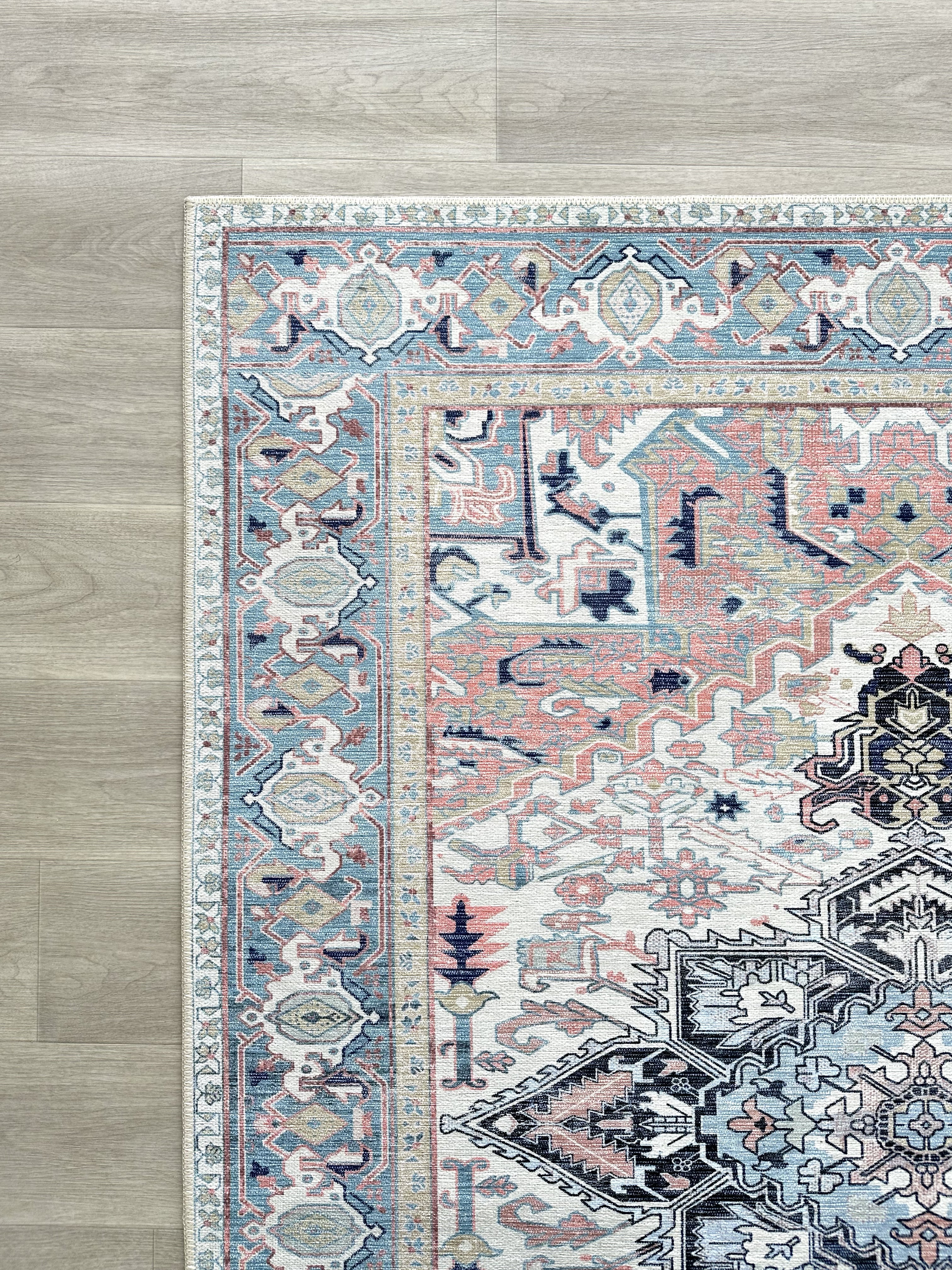 Uşak Blue Red Vintage Kilim Carpet