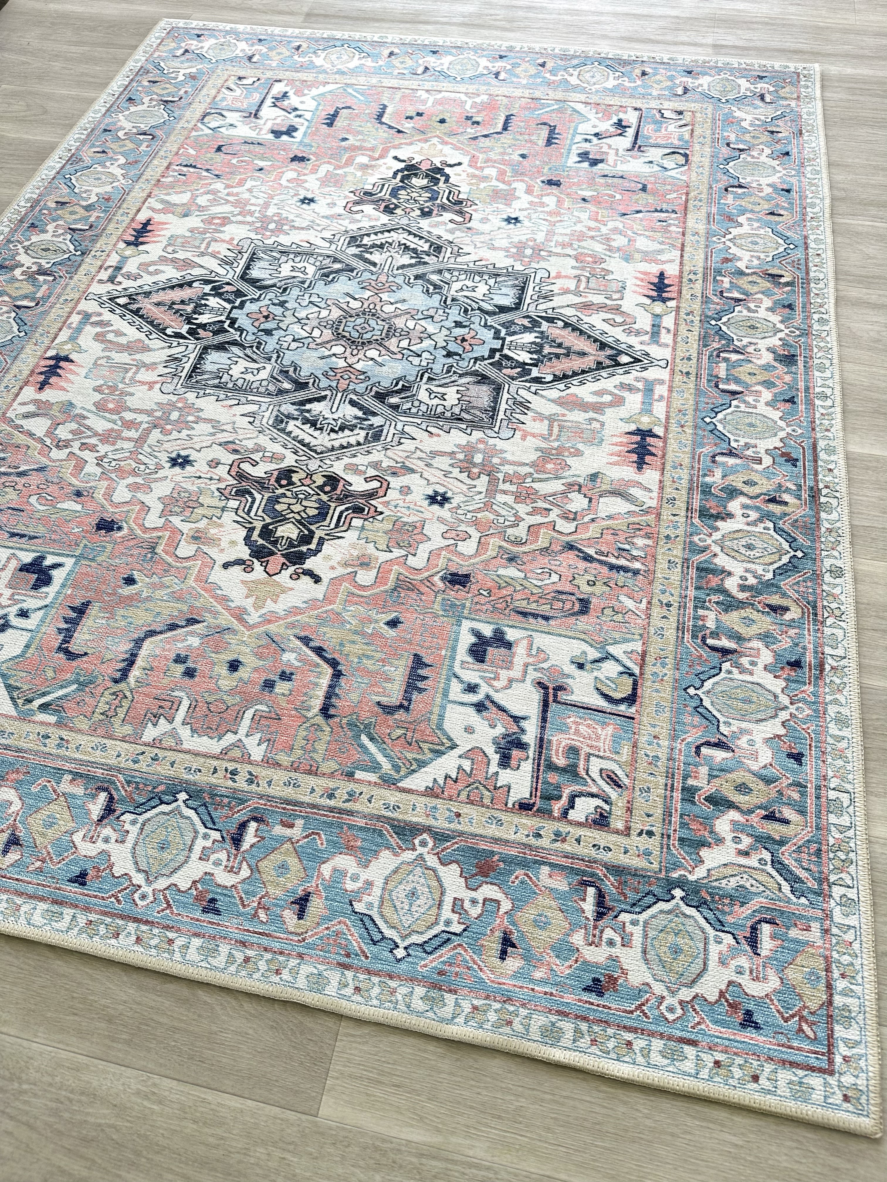 Uşak Blue Red Vintage Kilim Carpet