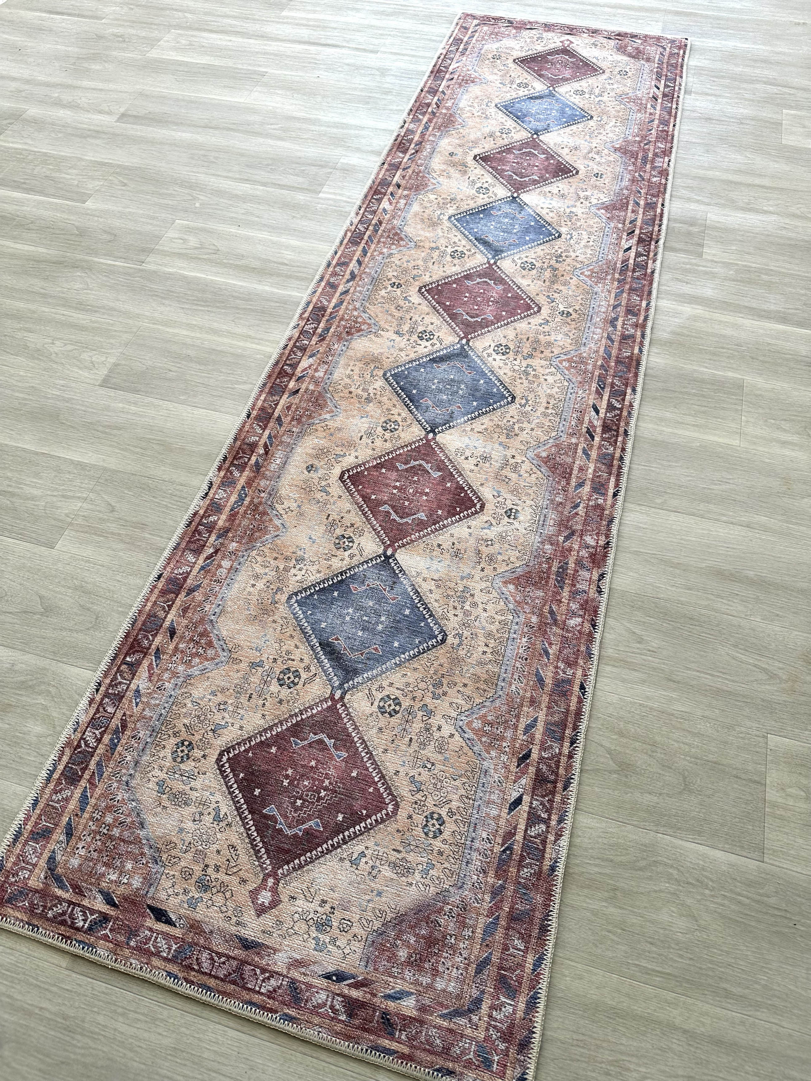 Uşak Blau-Roter Vintage-Kelim-Teppich