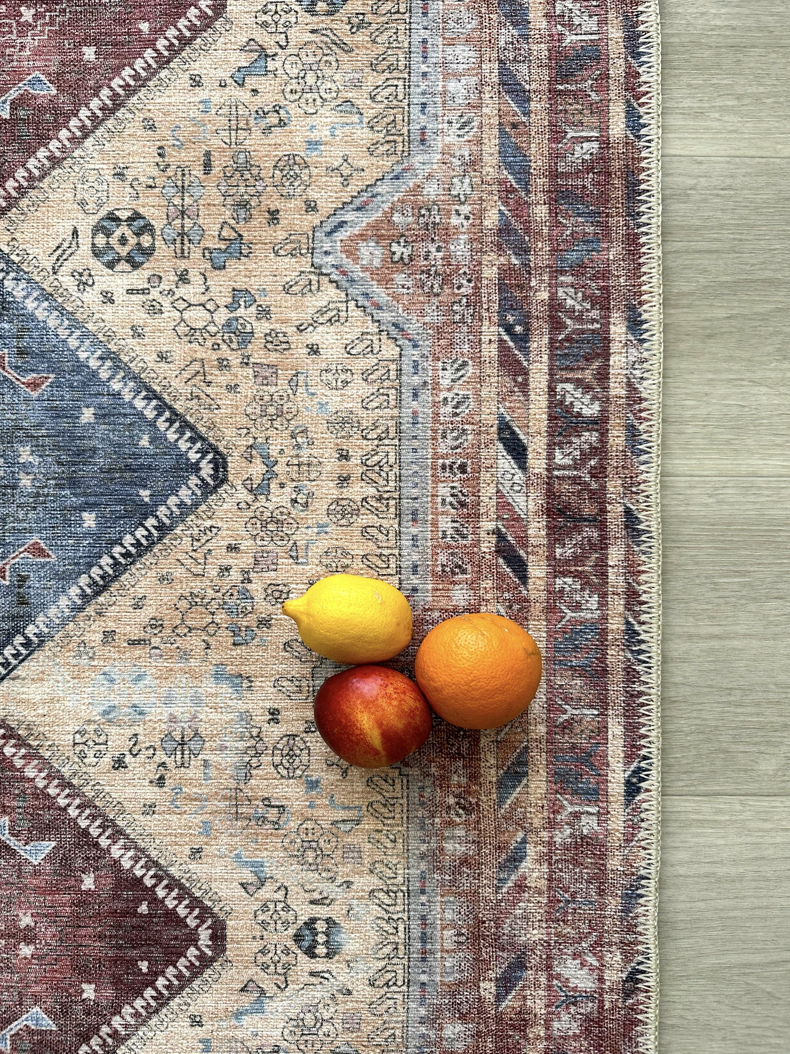 Uşak Blau-Roter Vintage-Kelim-Teppich