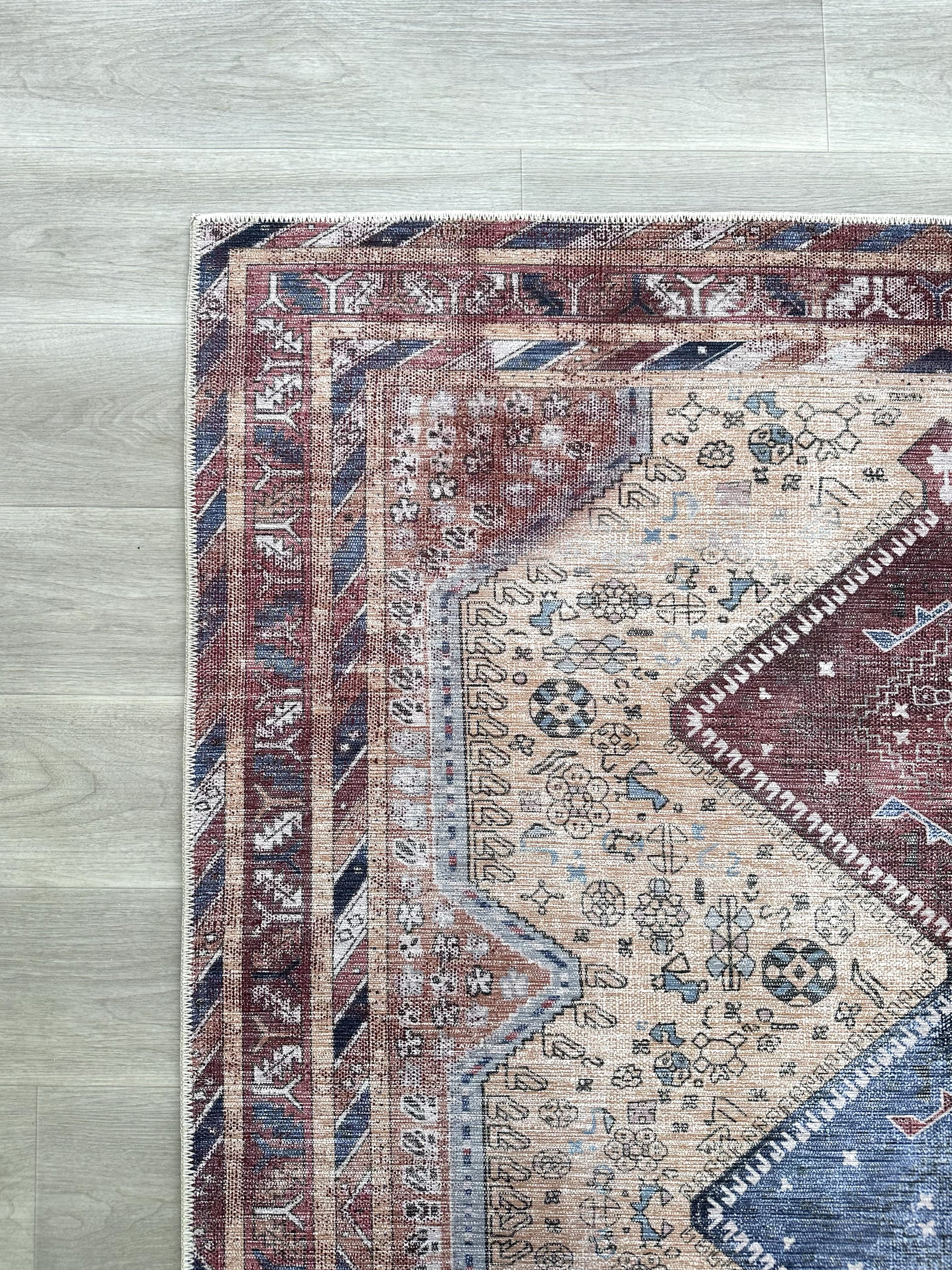 Uşak Blau-Roter Vintage-Kelim-Teppich