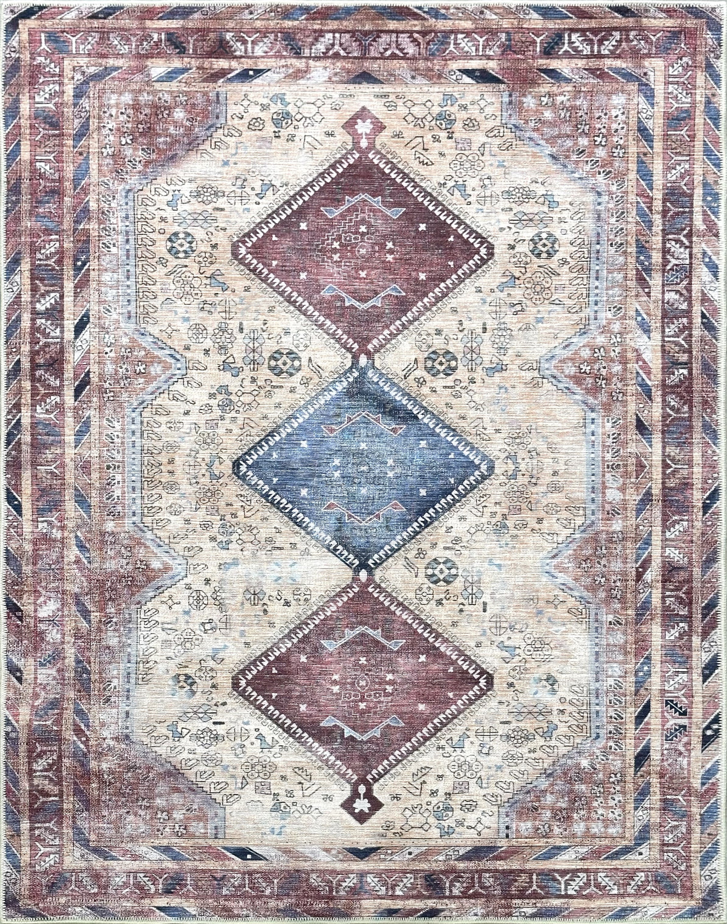 Uşak Blau-Roter Vintage-Kelim-Teppich