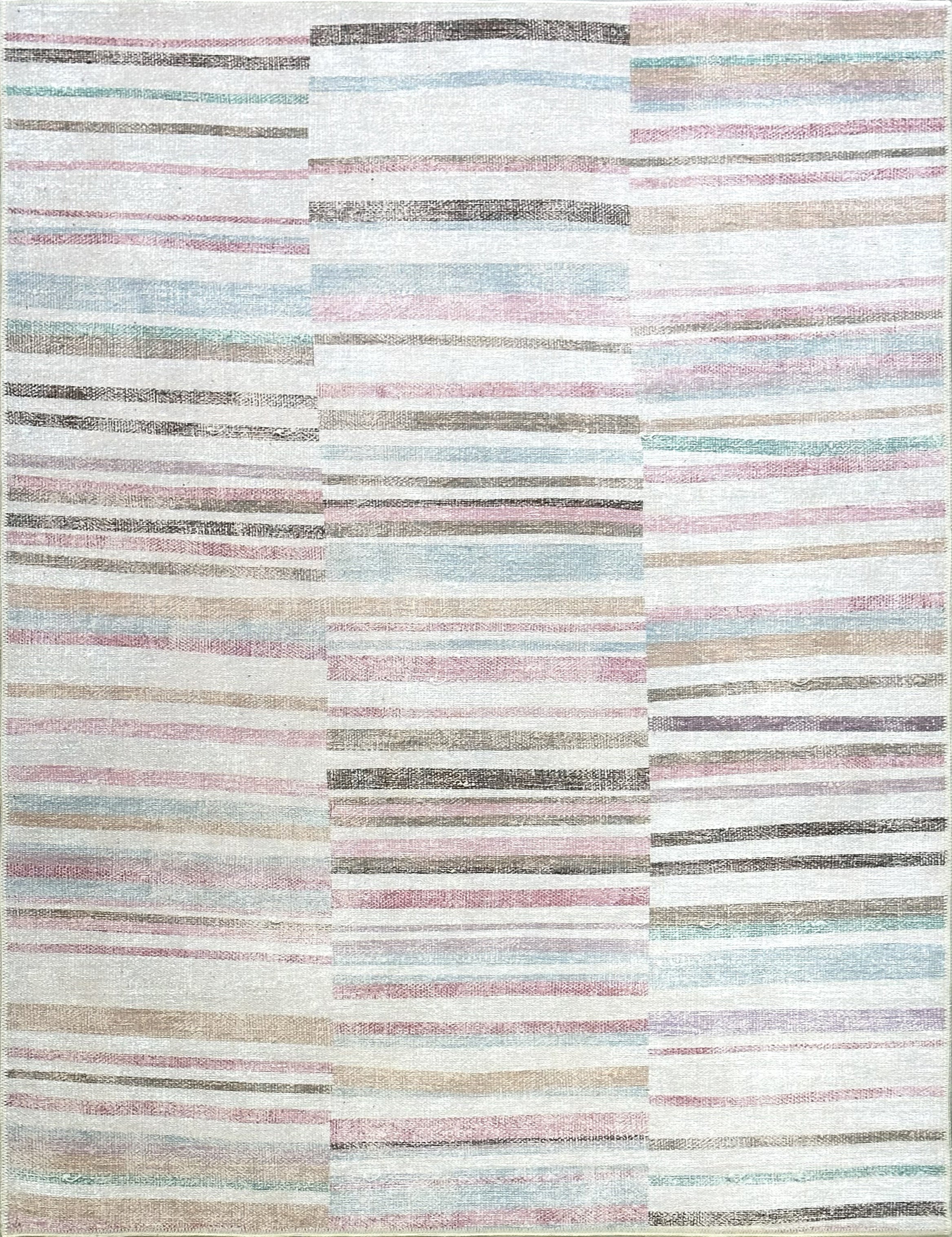 Modern Bloklu Çizgi Desenli Pastel ve Krem Minimalist Halı