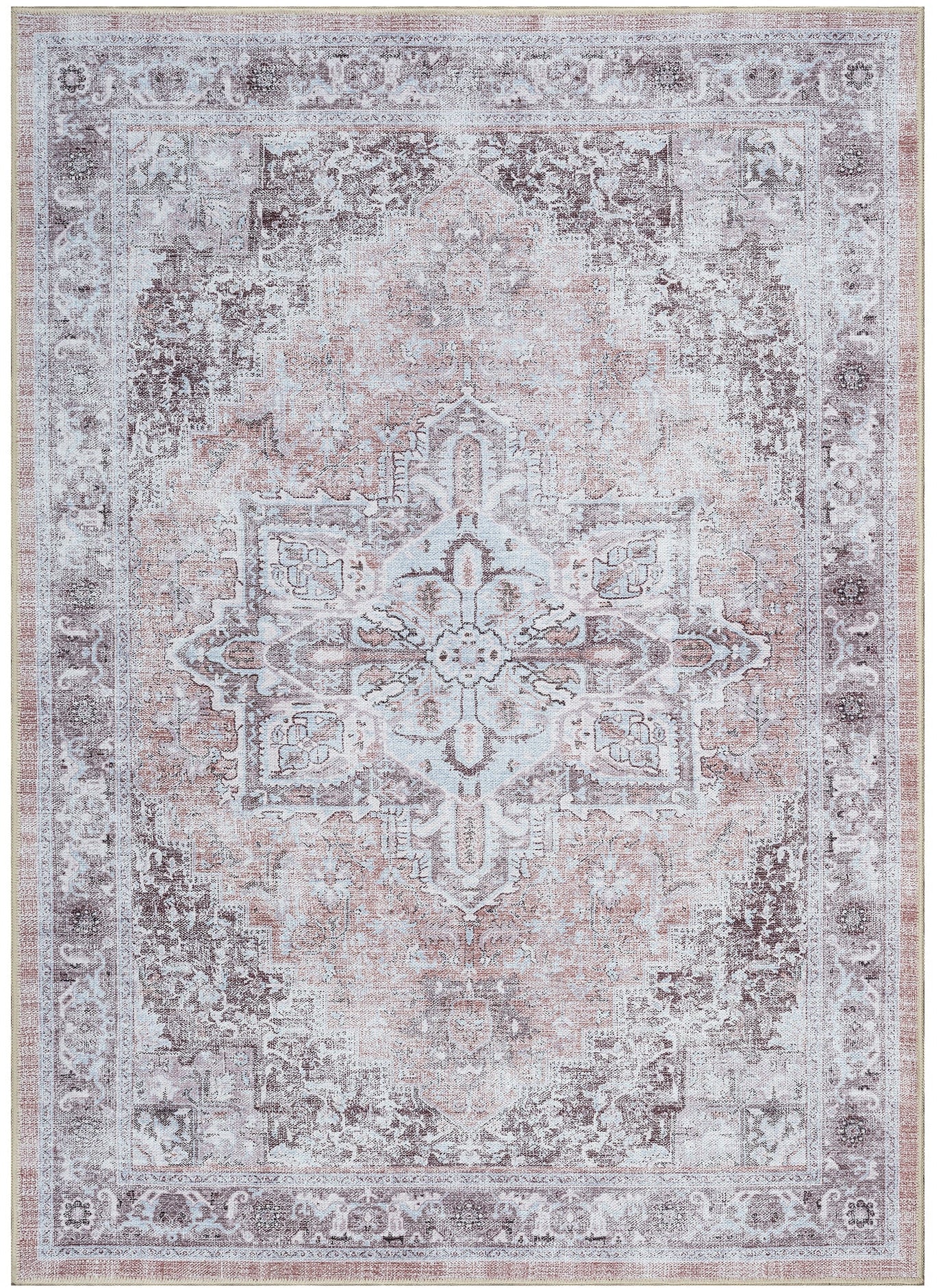 Uşak Blau-Roter Vintage-Kelim-Teppich