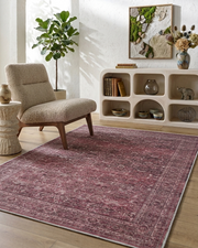Geleneksel Floral Desenli Bordo Eskitme Halı - AR0999RR