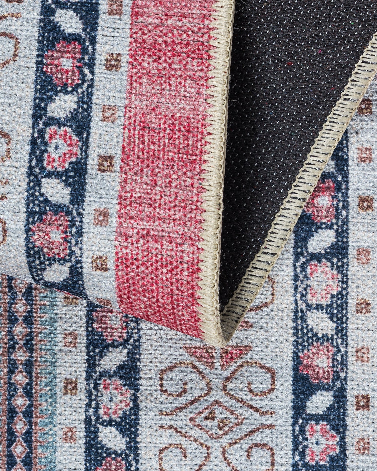 Geometrik Madalyon Desenli Pembe ve Lacivert Eskitme Halı - AR1001TN