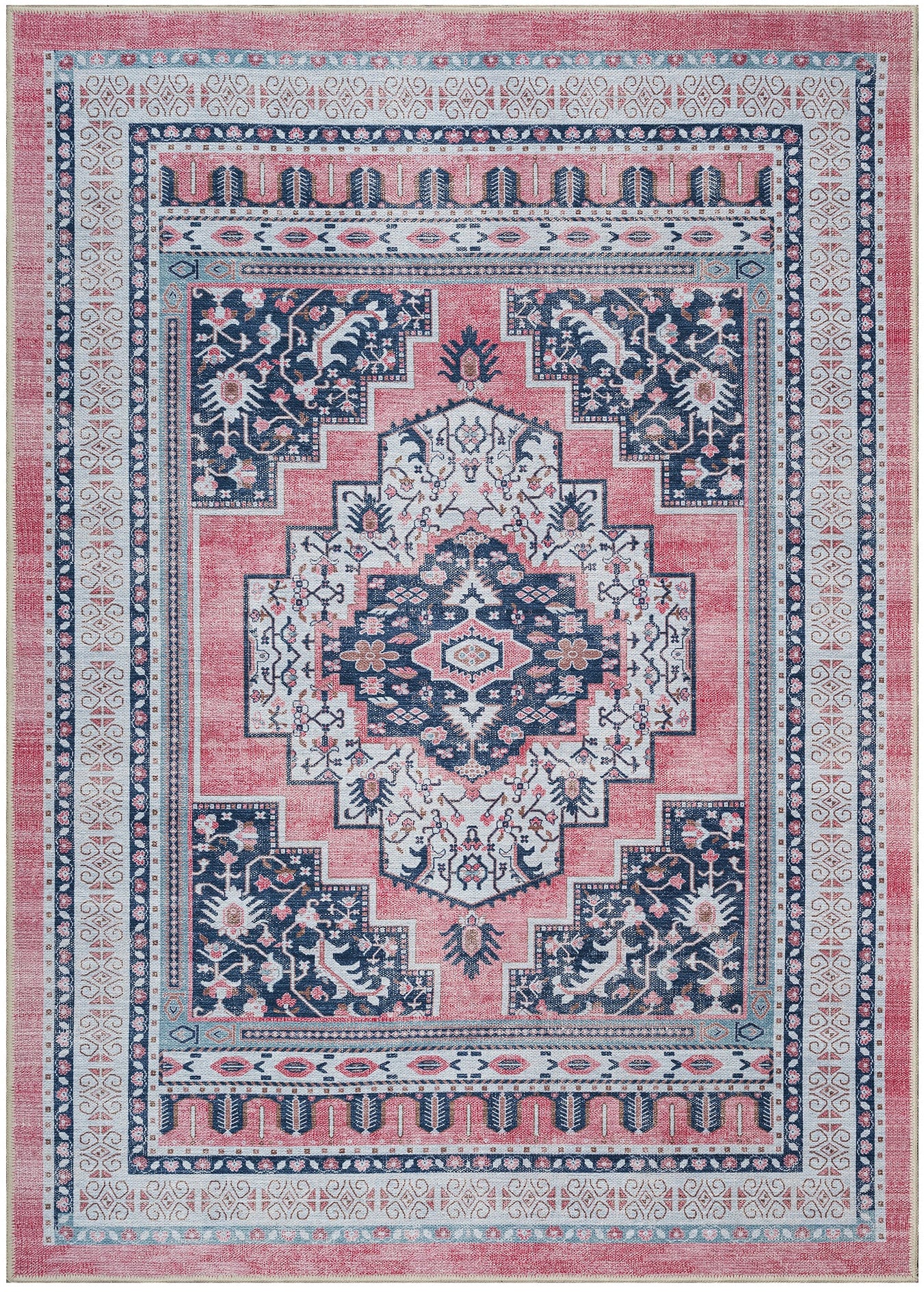 Uşak Blau-Roter Vintage-Kelim-Teppich