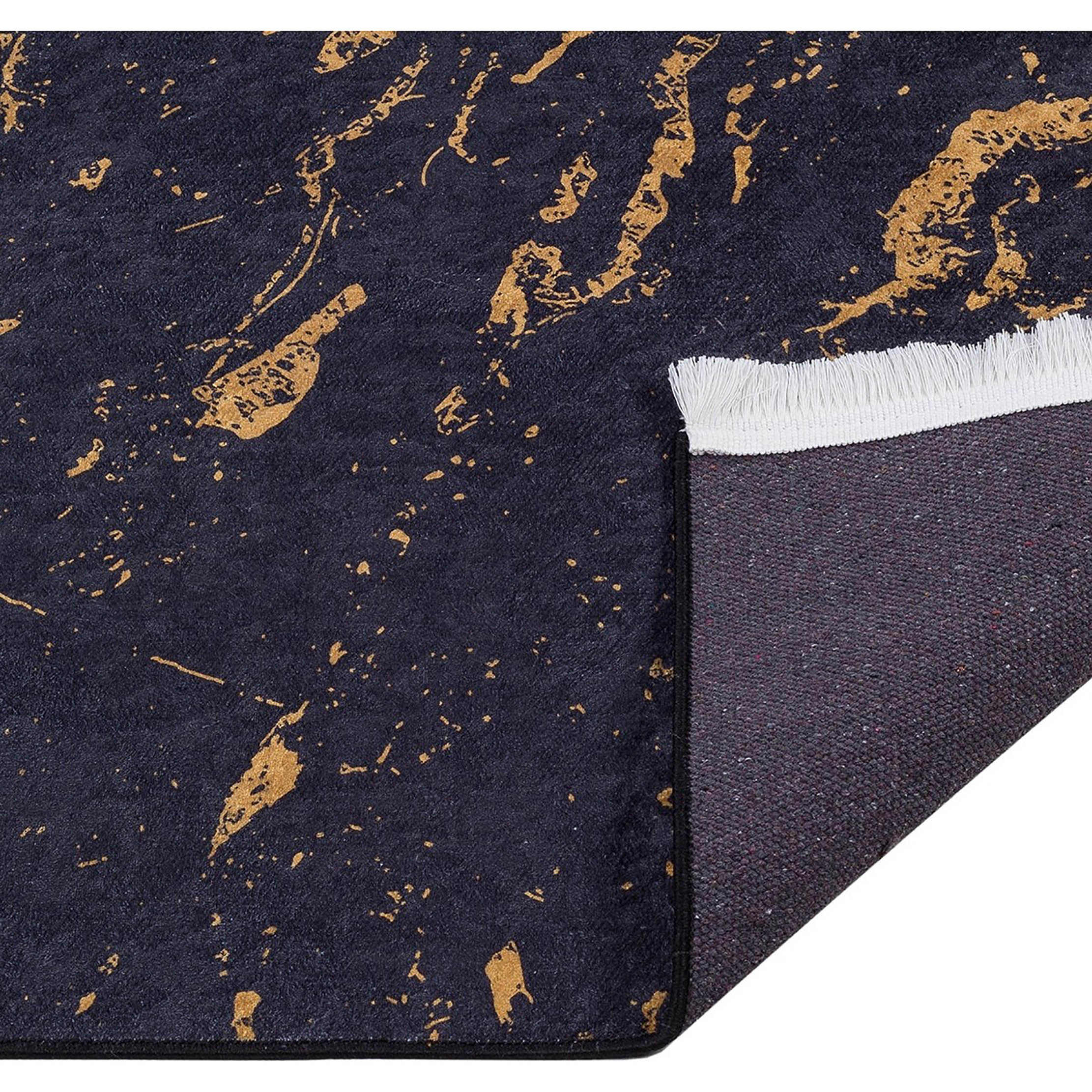 Siyah ve Altın Mermer Desenli Modern Lüks Halı