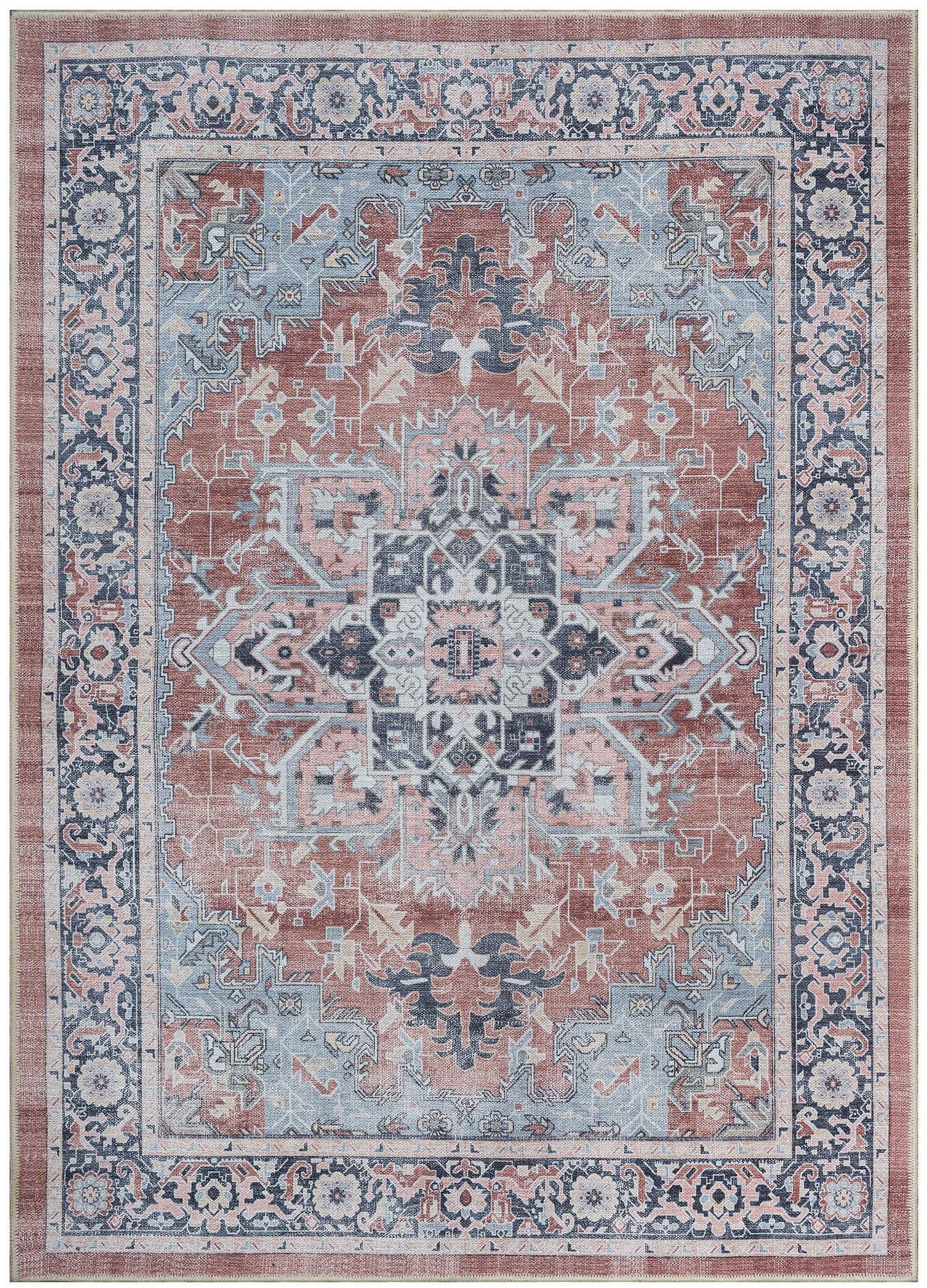 Uşak Blau-Roter Vintage-Kelim-Teppich