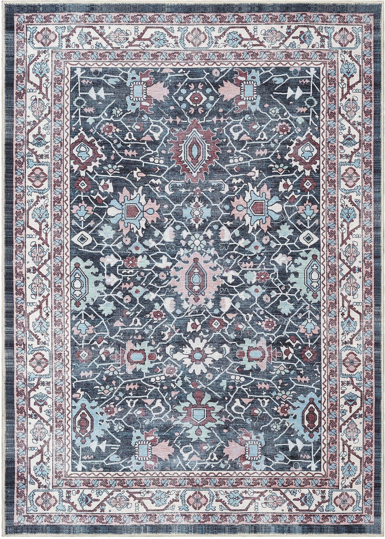 Uşak Blau-Roter Vintage-Kelim-Teppich