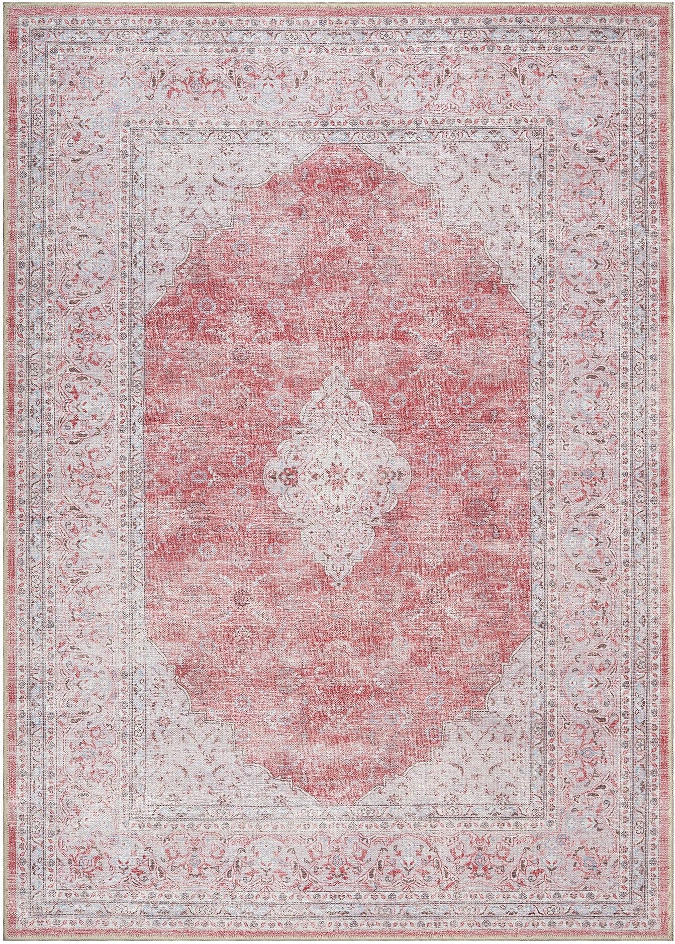 Uşak Blau-Roter Vintage-Kelim-Teppich