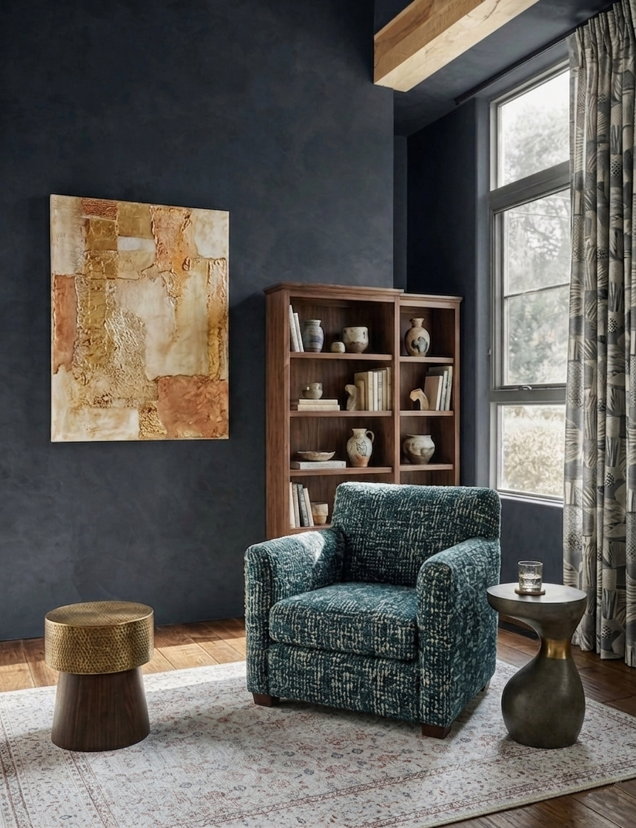 Uşak Blau-Roter Vintage-Kelim-Teppich