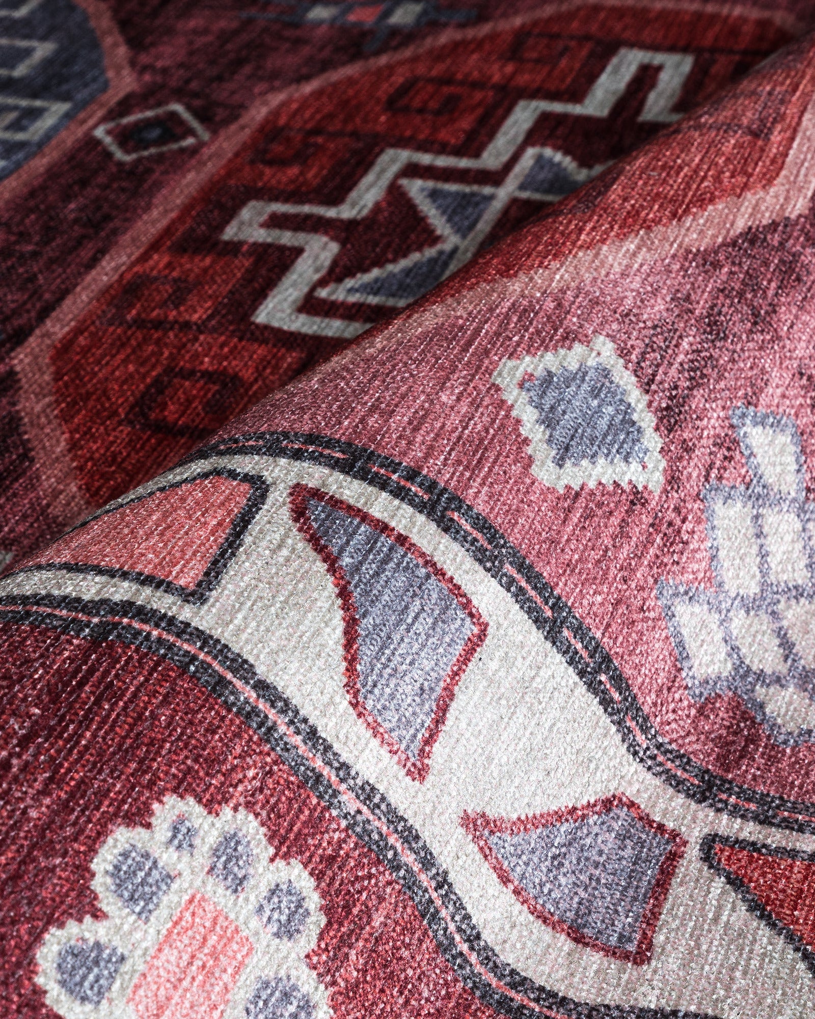 Uşak Blau-Roter Vintage-Kelim-Teppich