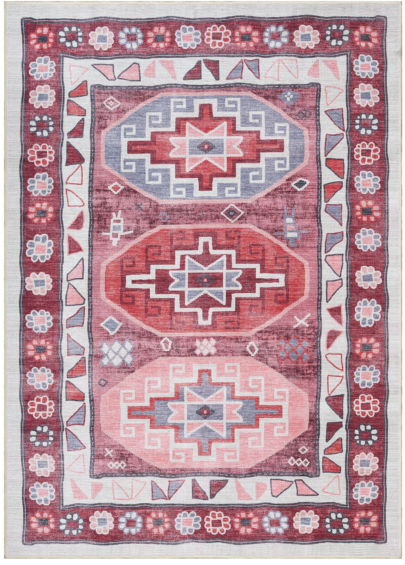Uşak Blau-Roter Vintage-Kelim-Teppich