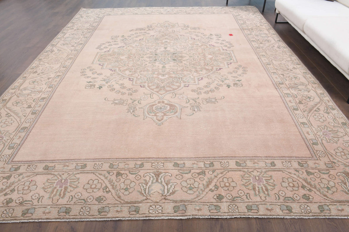 El yapımı vintage halı 290x384 cm oryantal desenli yün - yakın çekim doku detayı