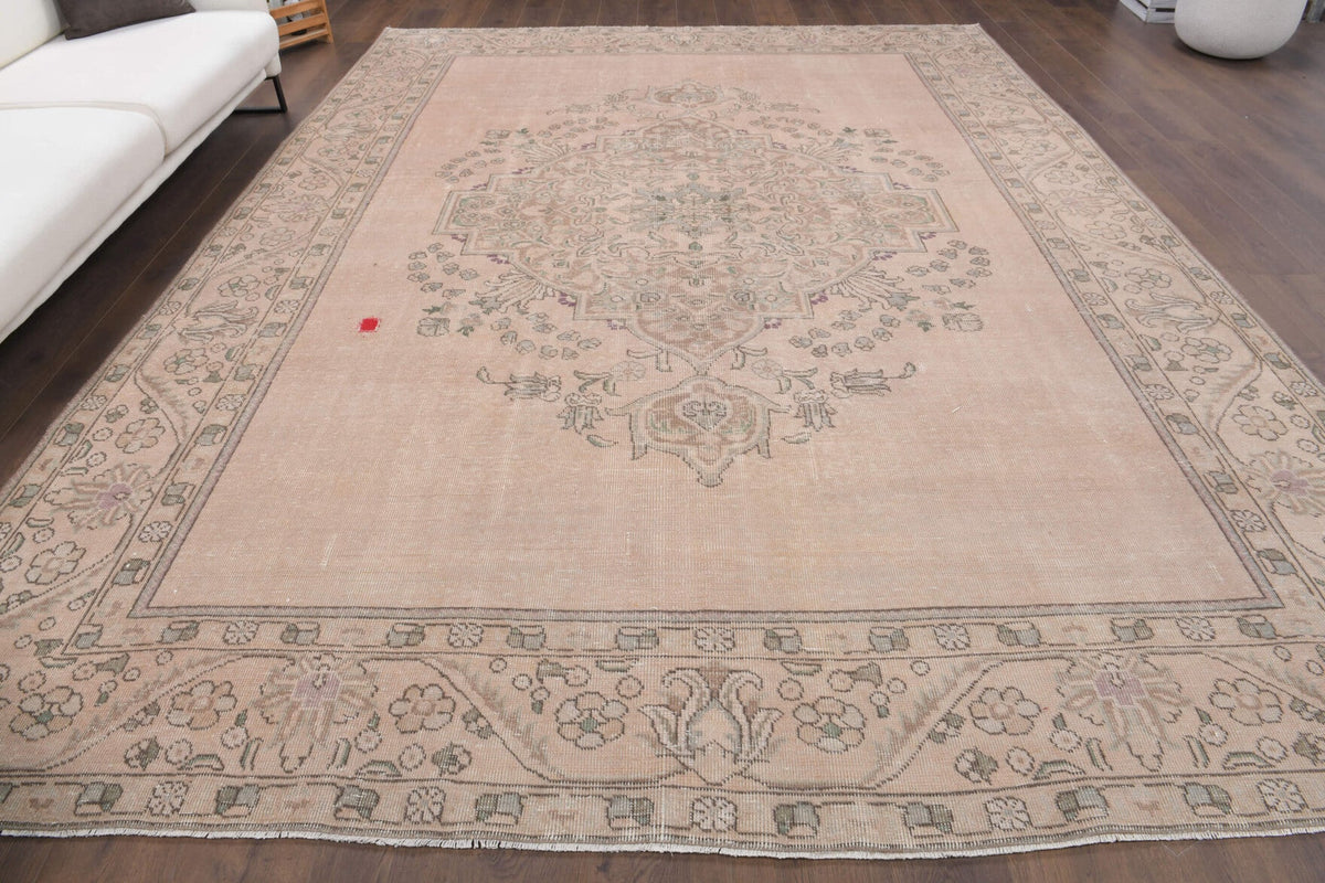 El yapımı vintage halı 290x384 cm oryantal desenli yün - kenar ve saçak detayı