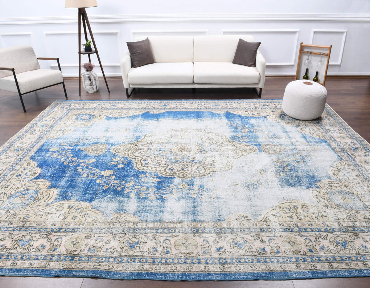 El yapımı vintage halı 305x391 cm oryantal desenli yün - detay görünümü