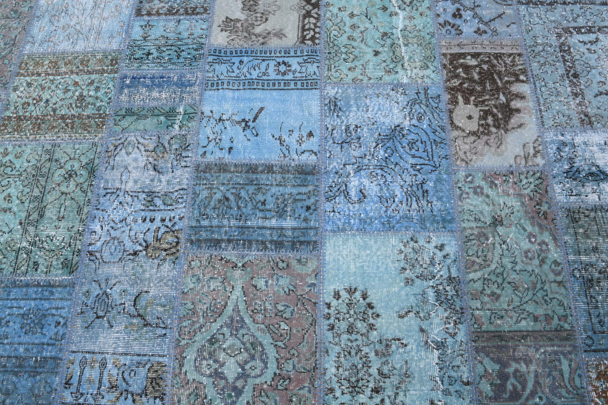El yapımı vintage halı 302x401 cm tribal desenli yün - yakın çekim doku detayı