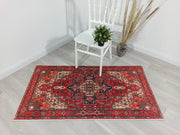 Grauer Vintage-Teppich mit geometrischem Muster