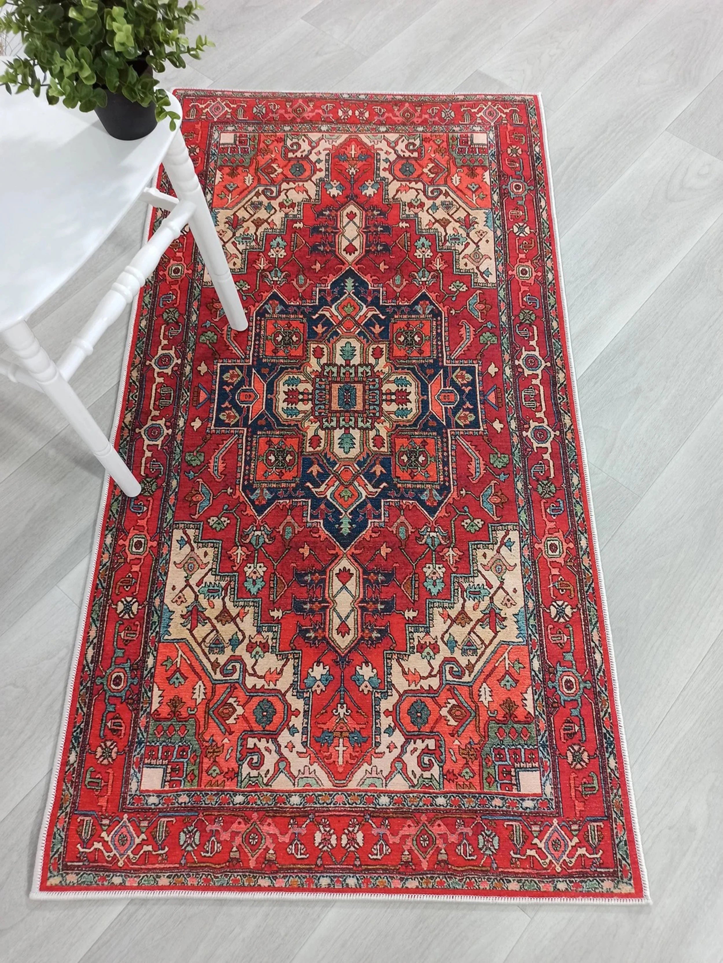 Grauer Vintage-Teppich mit geometrischem Muster