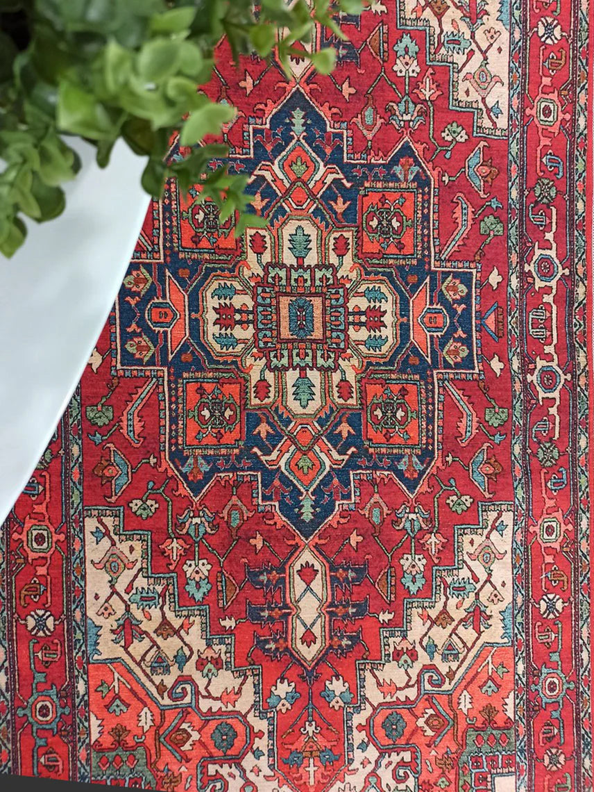 Grauer Vintage-Teppich mit geometrischem Muster