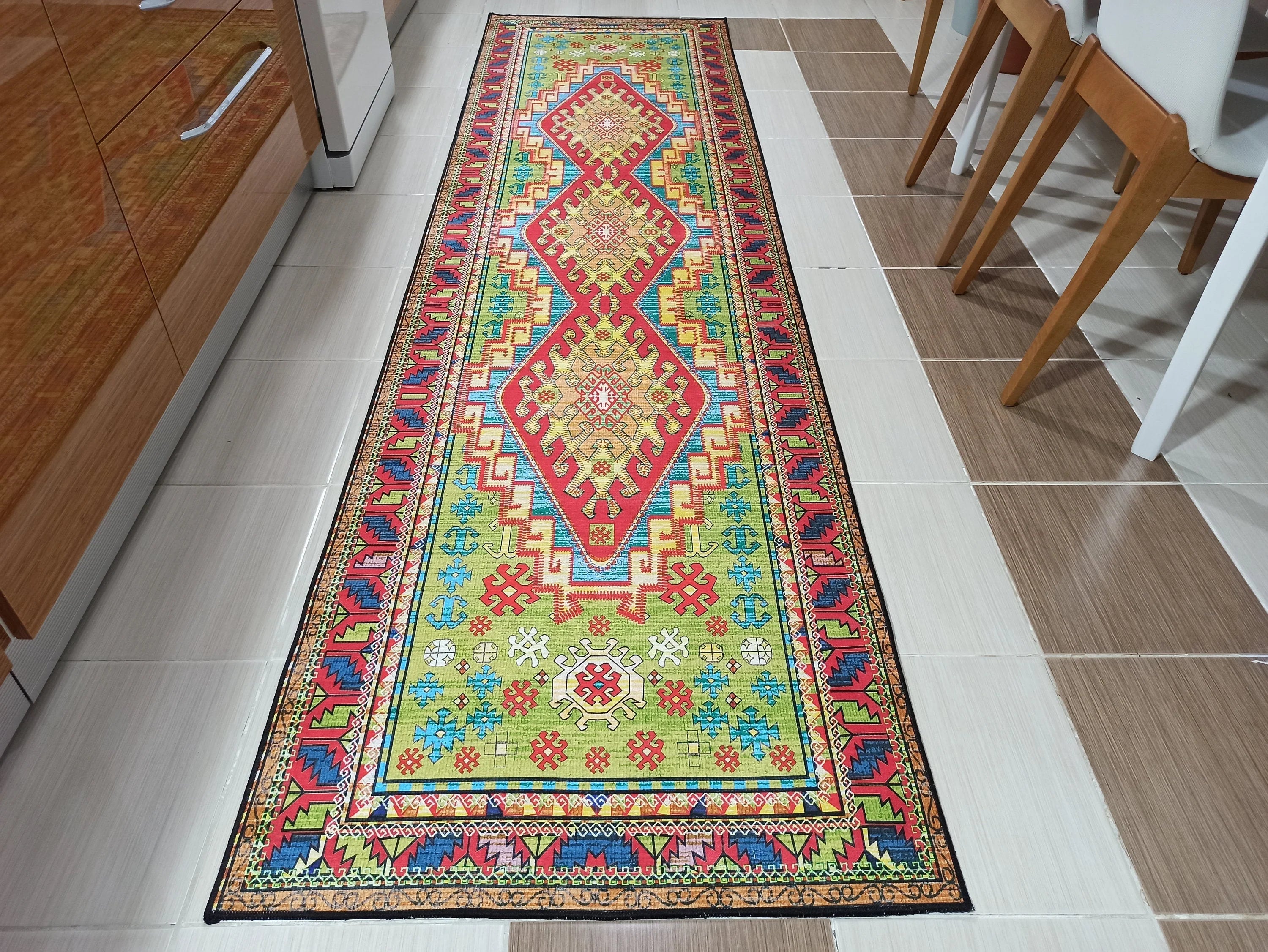 Gray Geometric Patterned Vintage Carpet