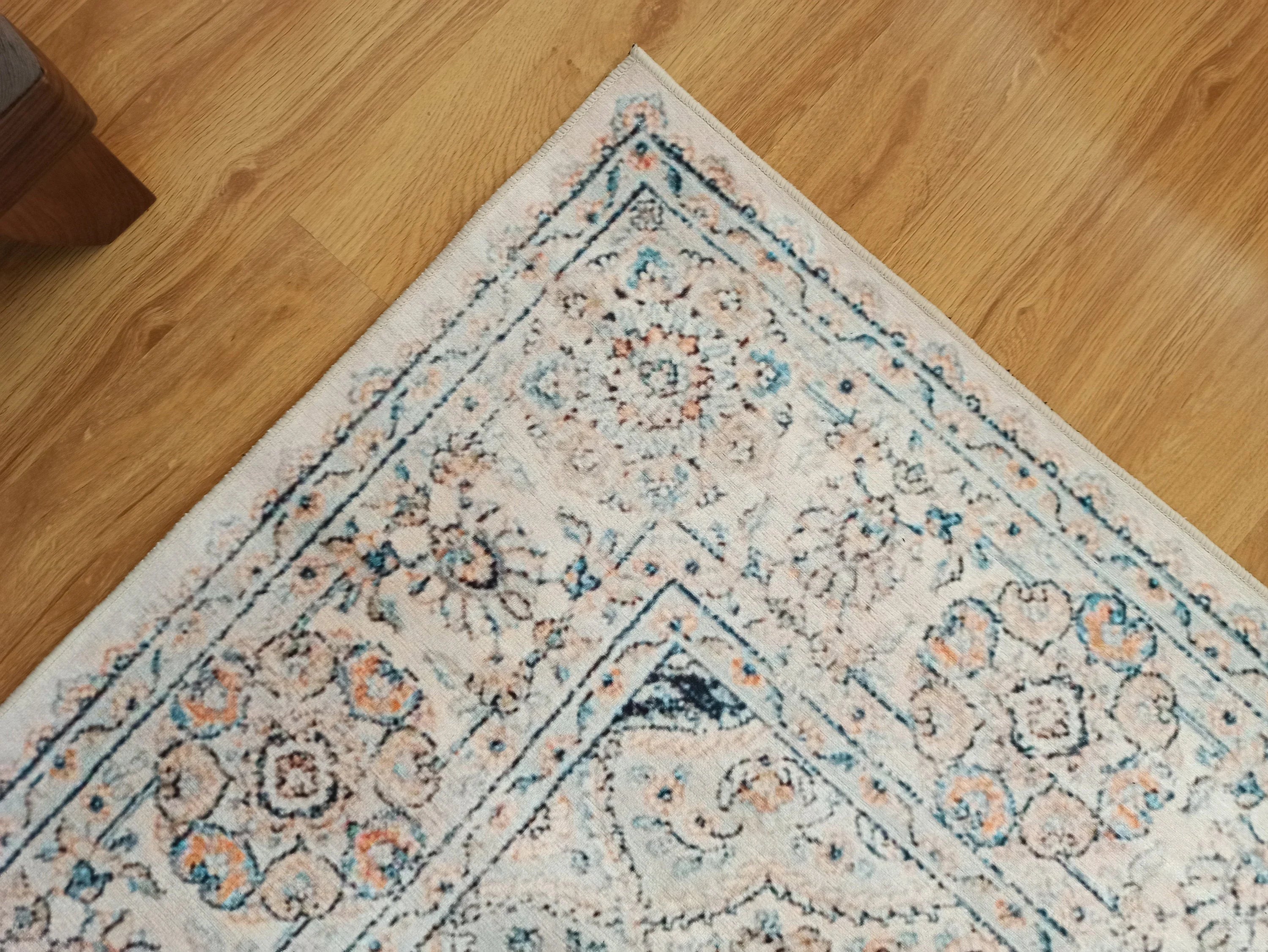 Grauer Vintage-Teppich mit geometrischem Muster