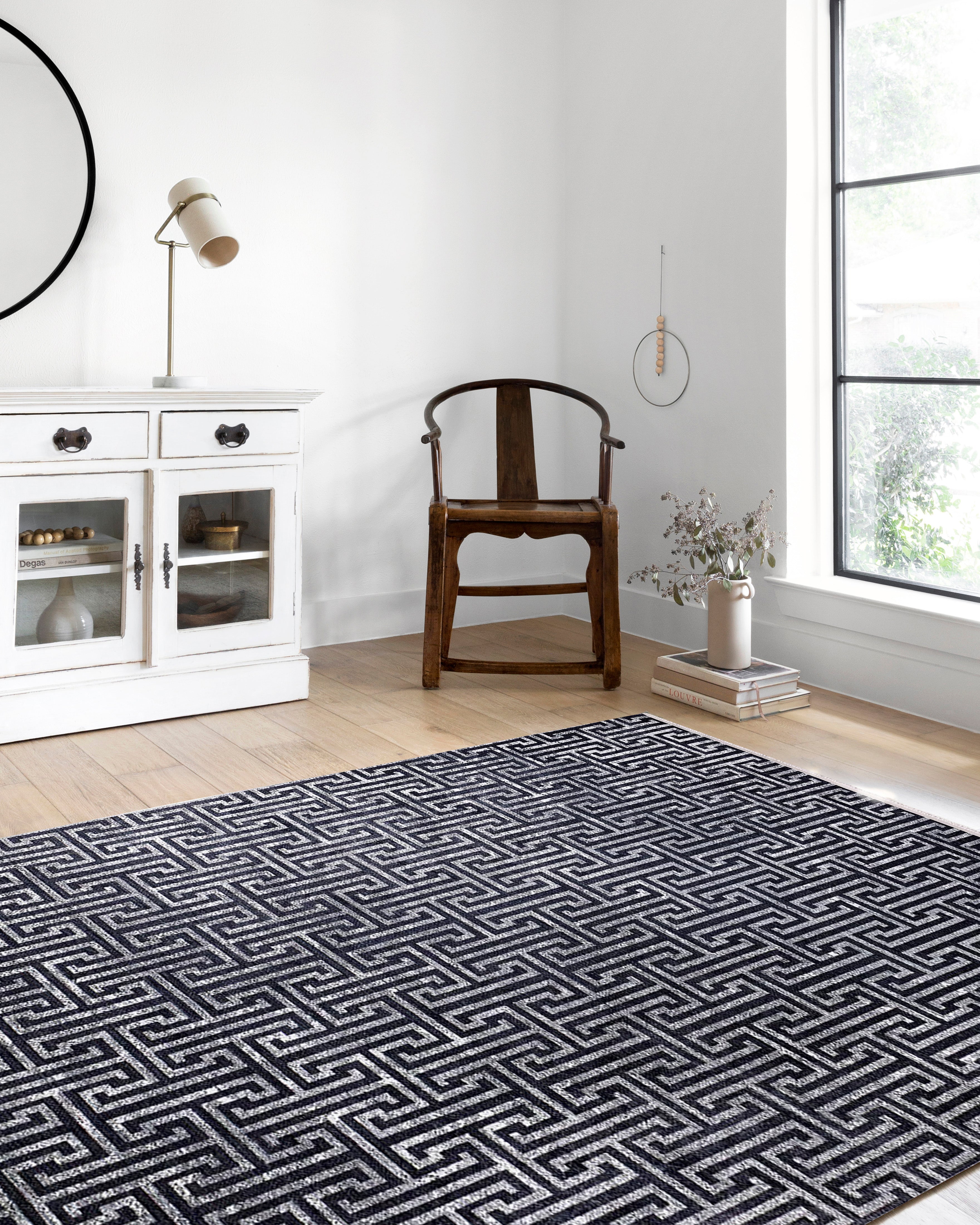 Siyah Gri Geometrik Modern Halı - Pera Halı