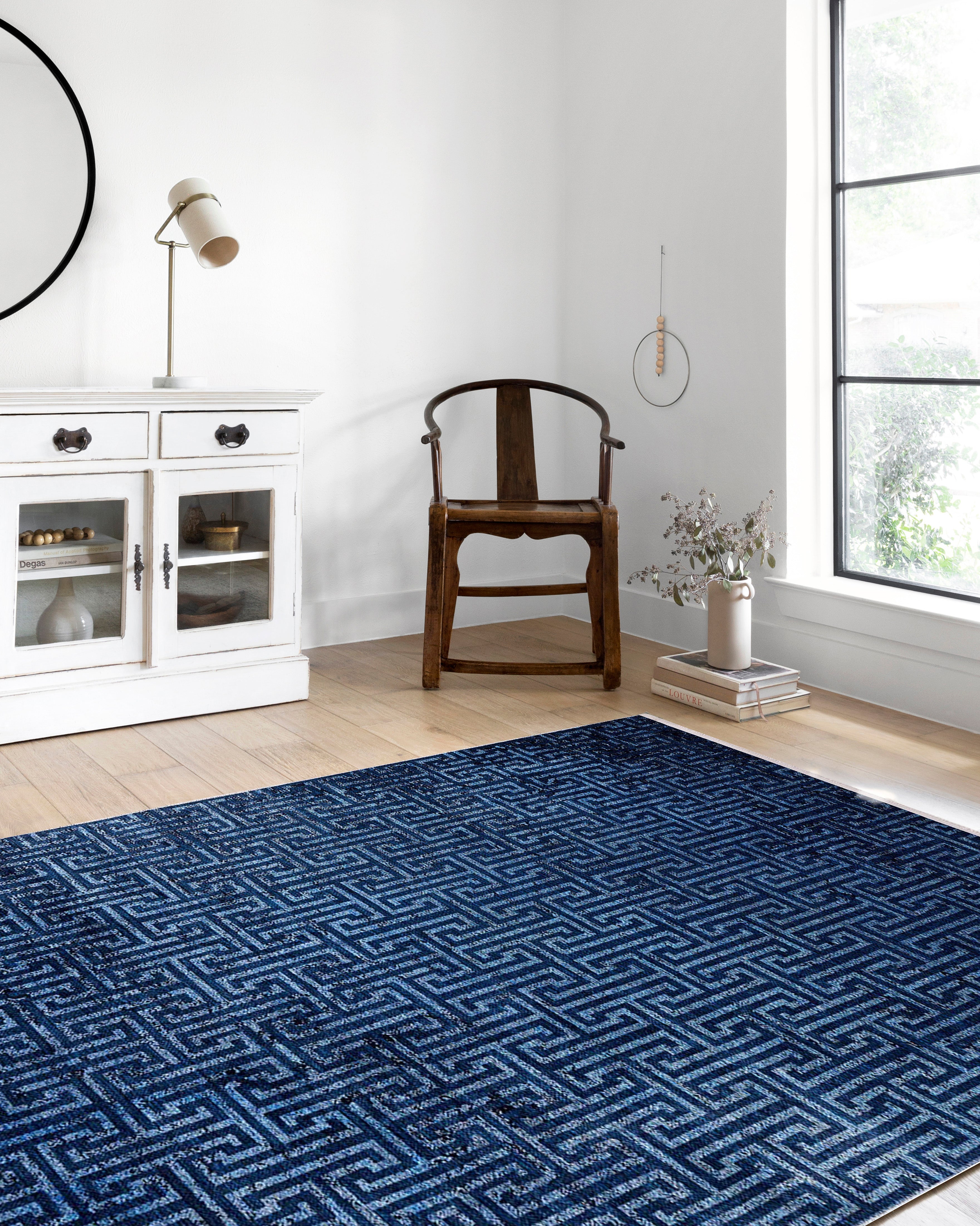 Lacivert Geometrik Modern Halı - Pera Halı