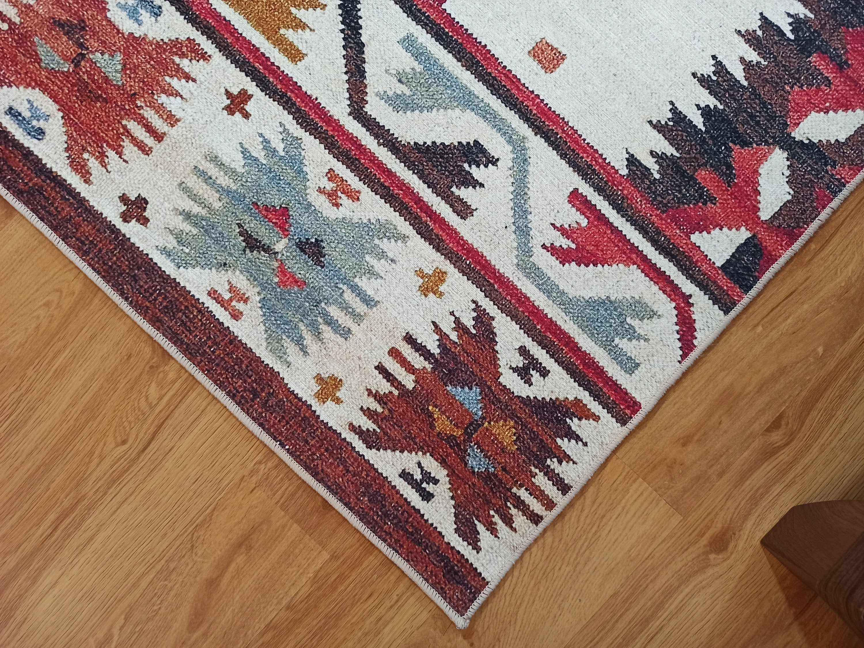 Grauer Vintage-Teppich mit geometrischem Muster