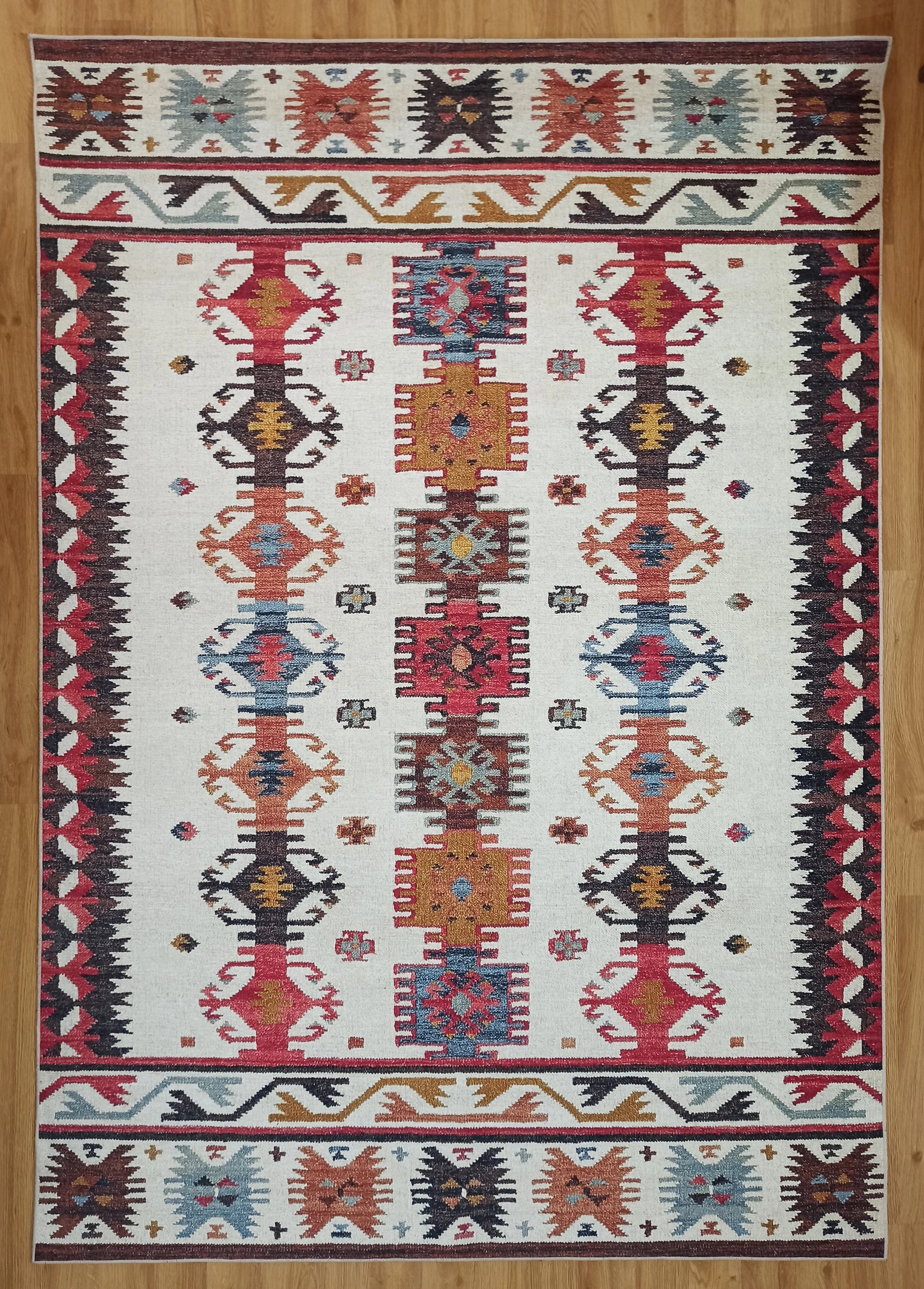 Grauer Vintage-Teppich mit geometrischem Muster