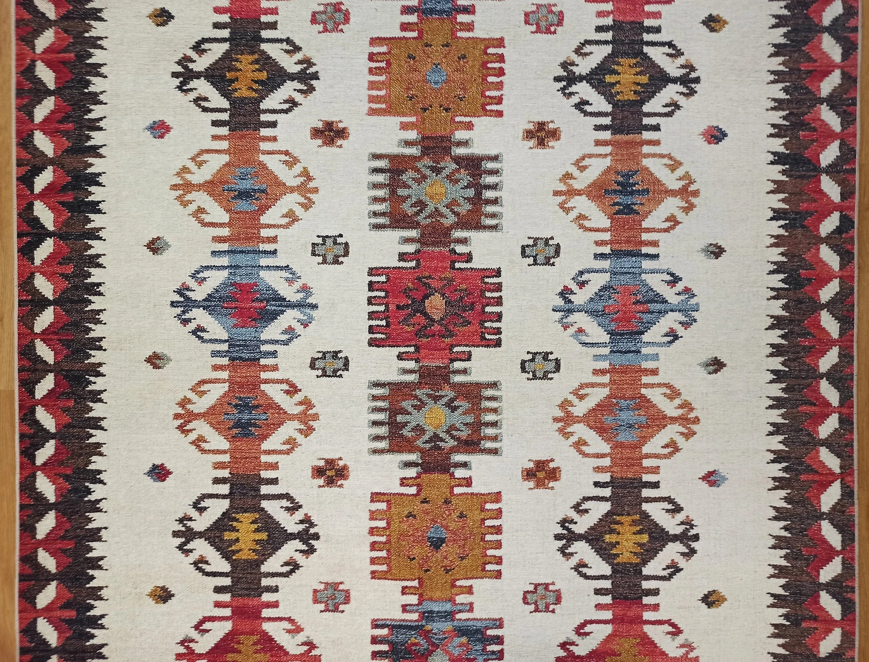Grauer Vintage-Teppich mit geometrischem Muster
