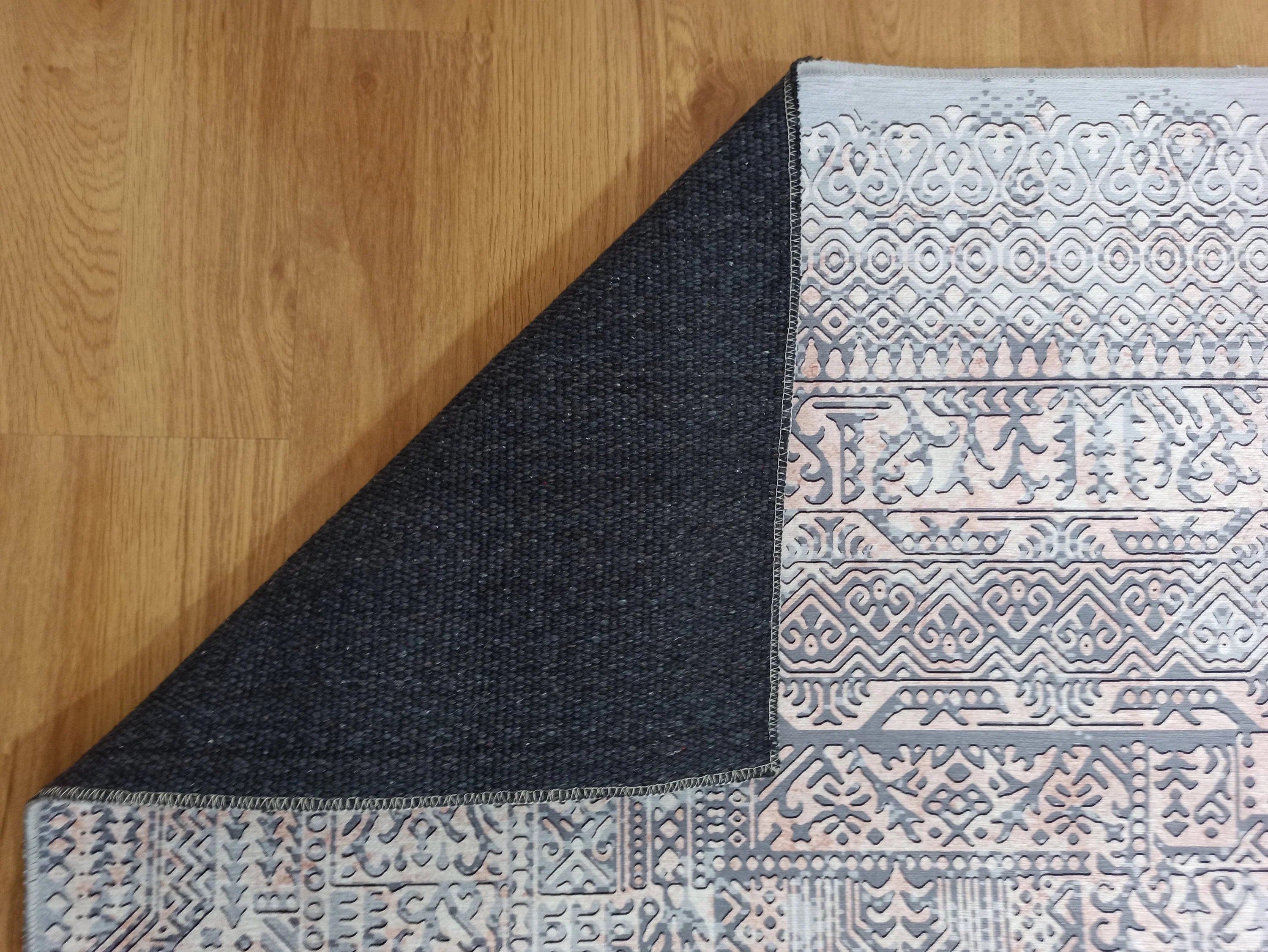 Grauer Vintage-Teppich mit geometrischem Muster