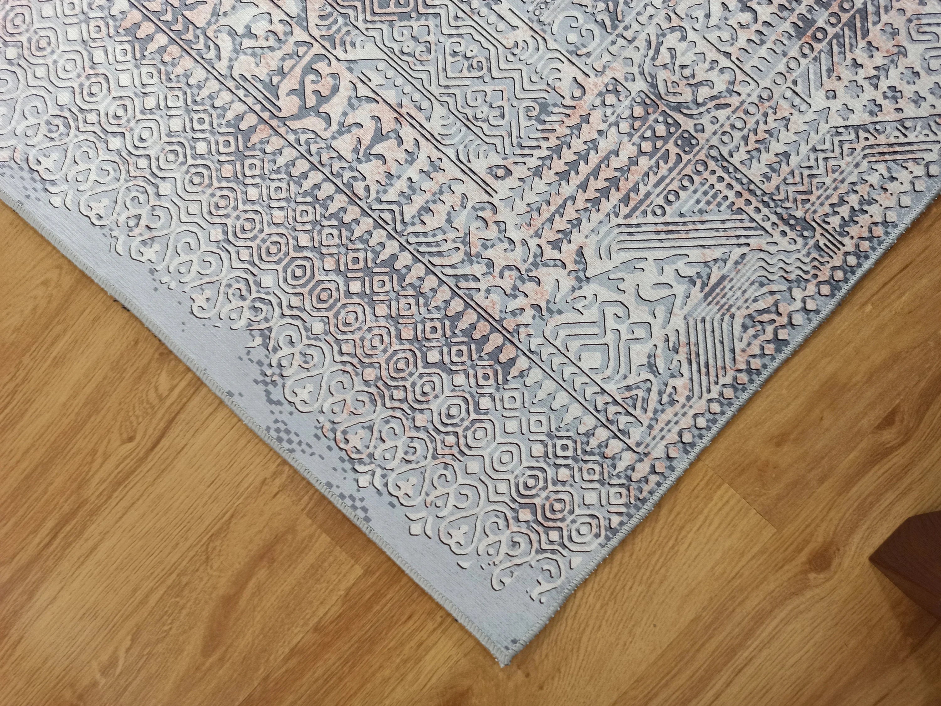 Grauer Vintage-Teppich mit geometrischem Muster