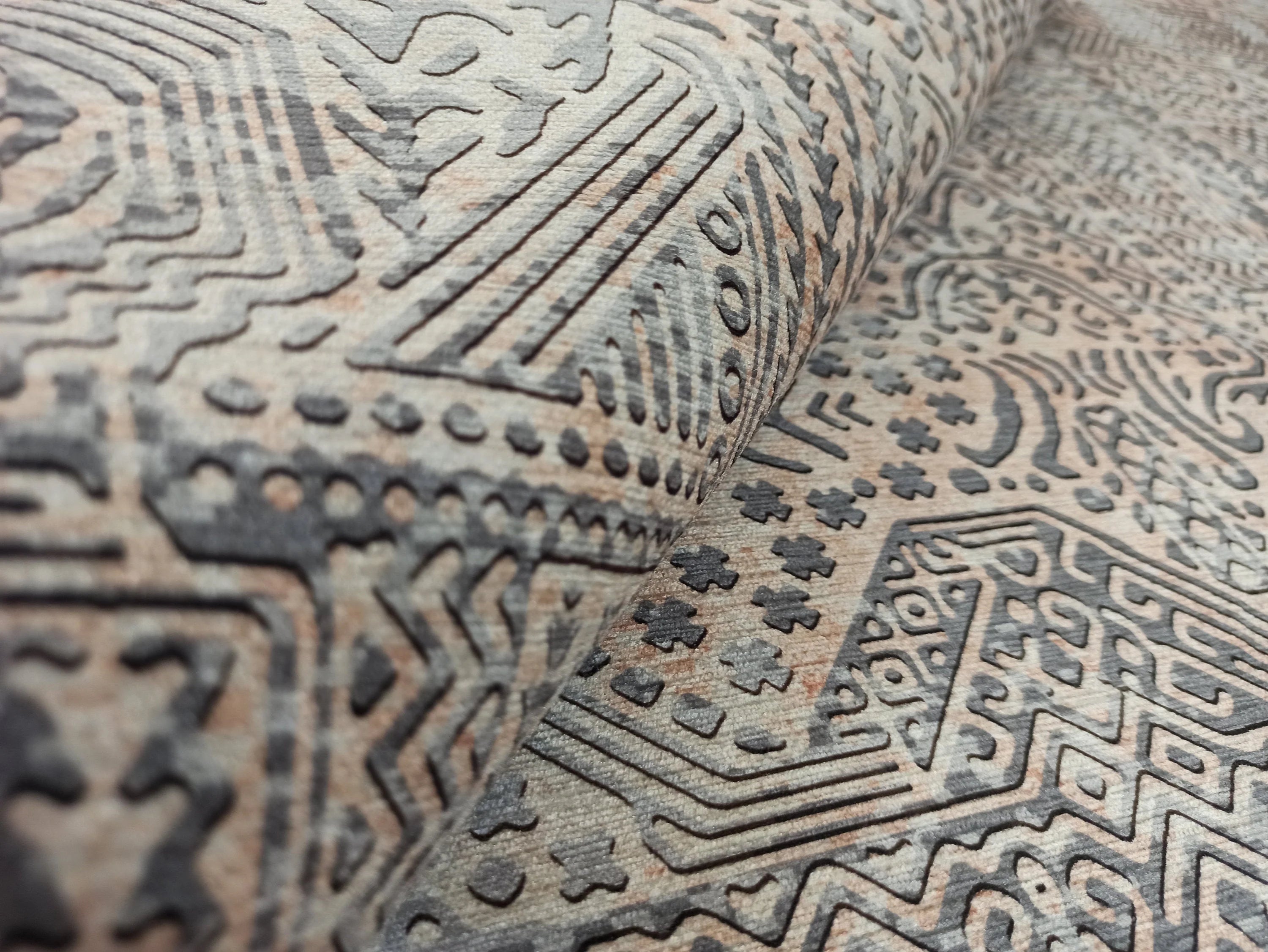 Grauer Vintage-Teppich mit geometrischem Muster