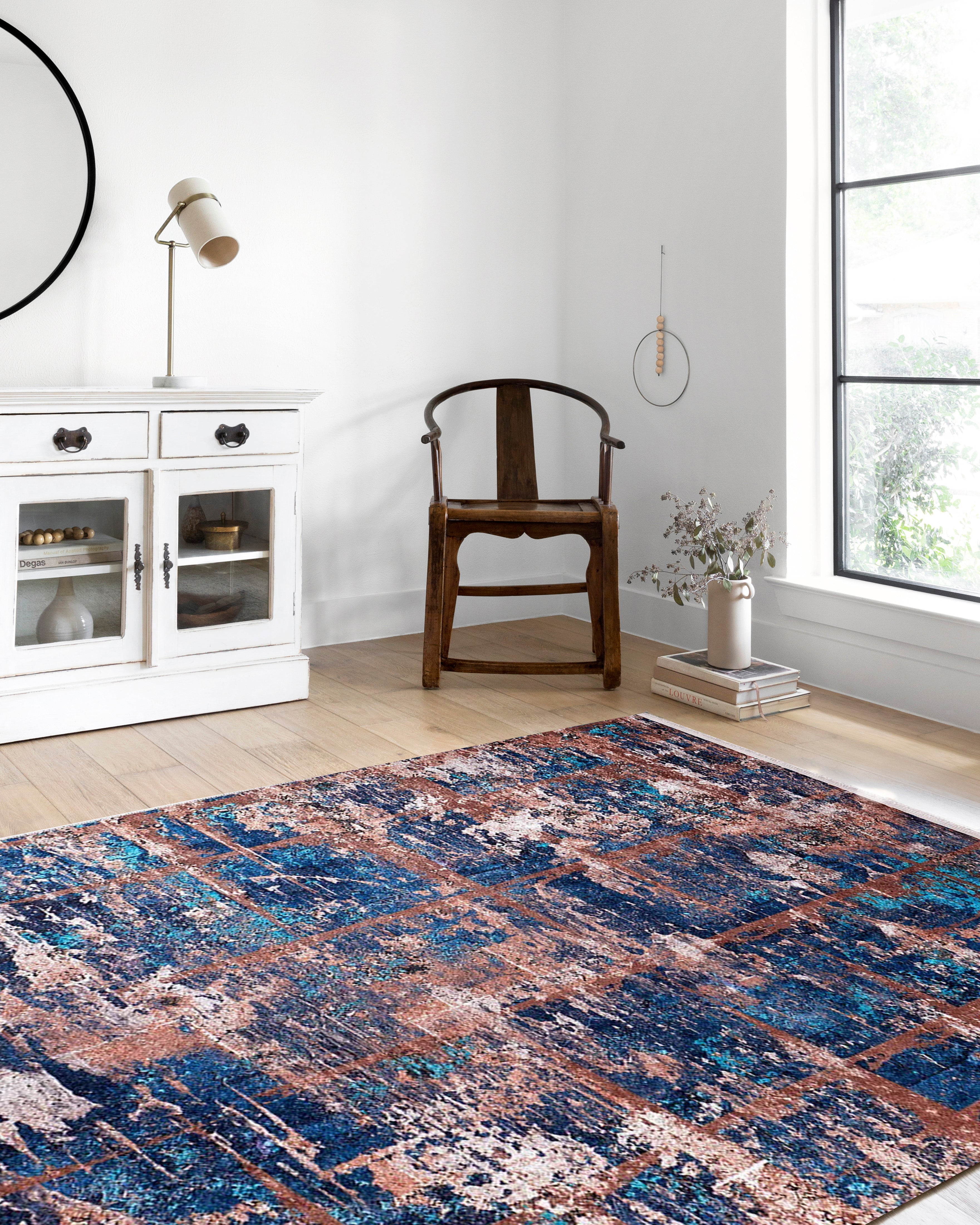 Lacivert Kahverengi Modern Halı - Pera Halı