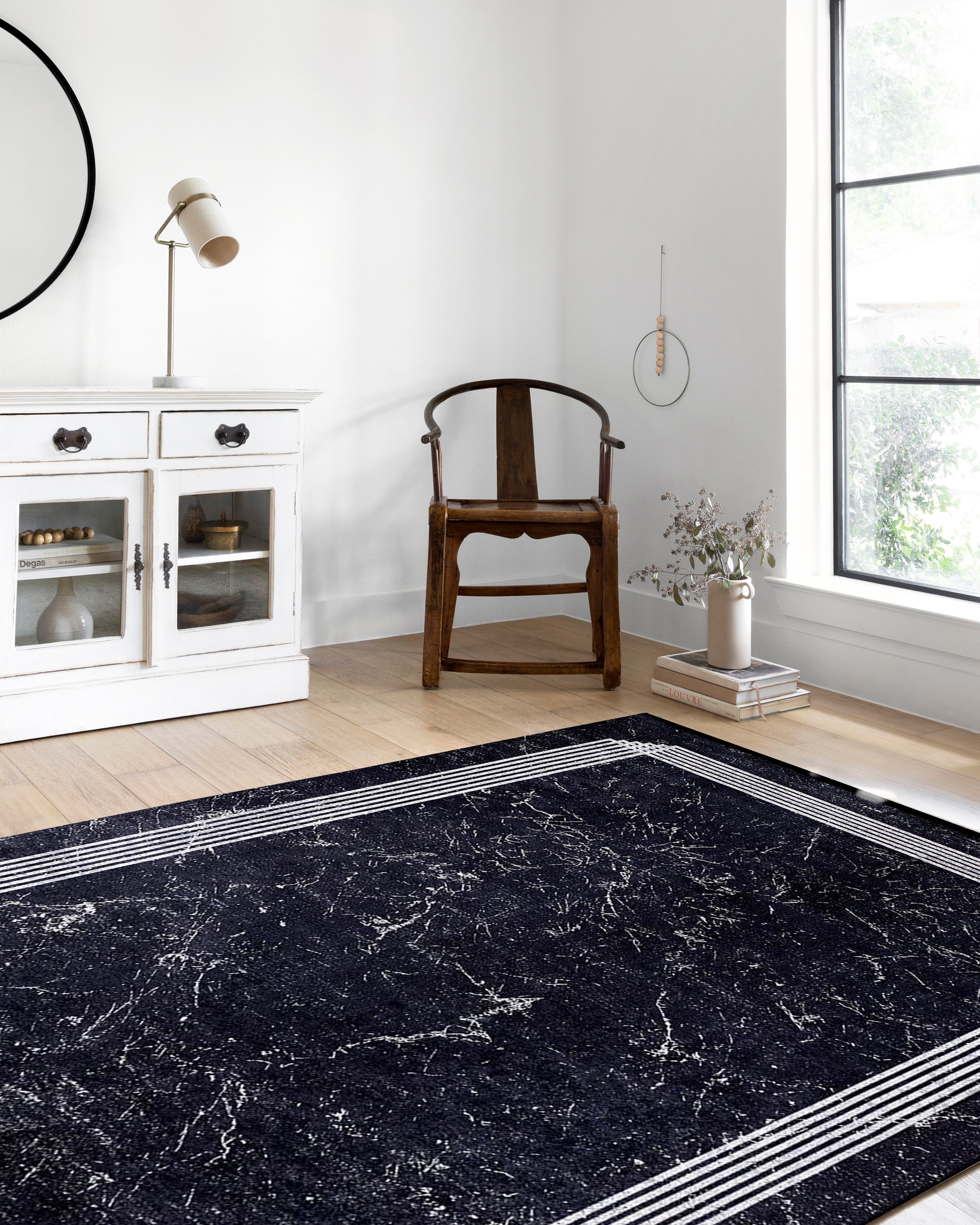 Mermer Desenli Modern Siyah Halı - Pera Halı