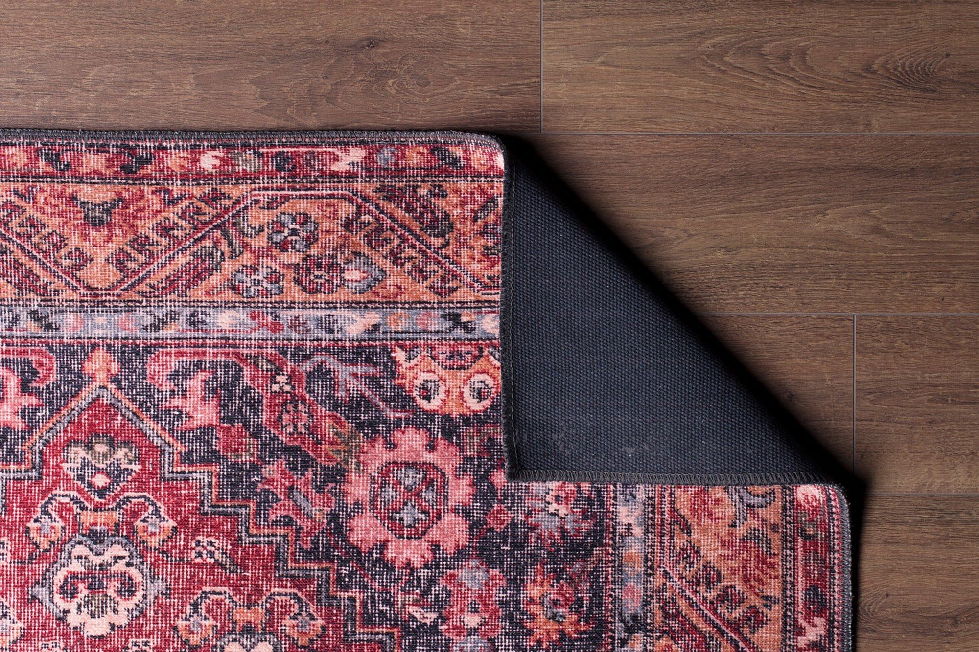 Rot-blauer Vintage-Teppich mit Medaillonmuster