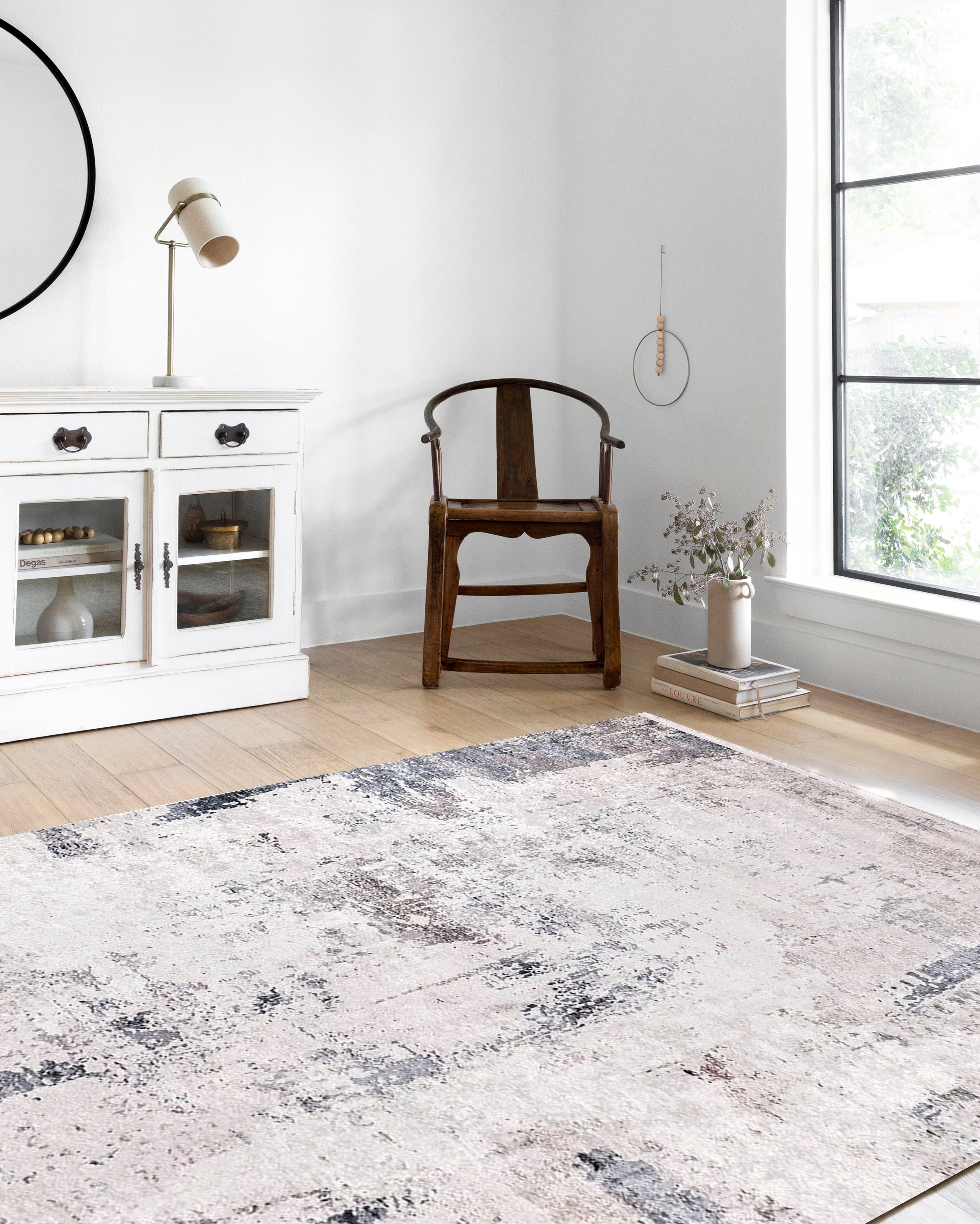 Eskitme Gri Krem Abstract Desenli Halı - Pera Halı