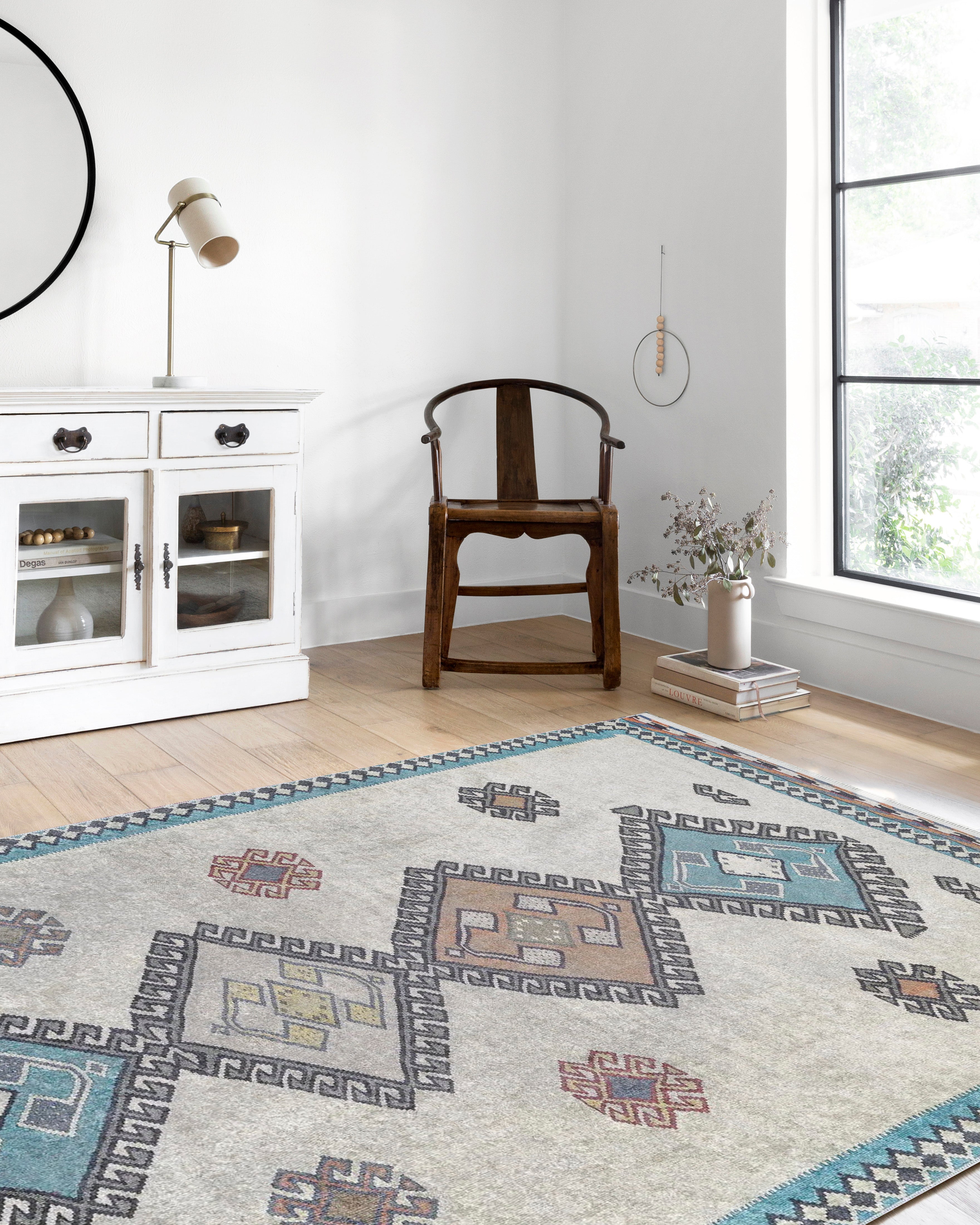 Fas Turkuaz Gri Kilim Halı - Pera Halı