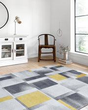 Gri Sarı Modern Geometrik Halı - Pera Halı
