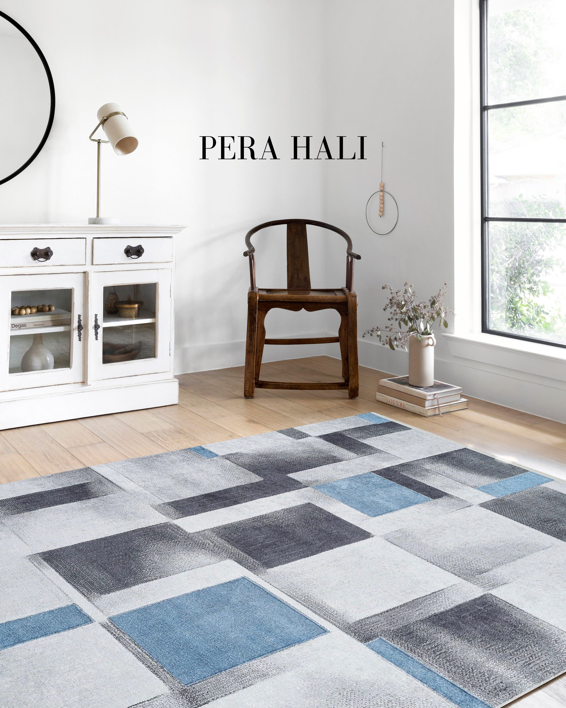 Modern Geometrik Gri Mavi Halı