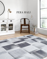 Blassrosa, cremebeige, geometrisch gemusterter Kelim-Teppich