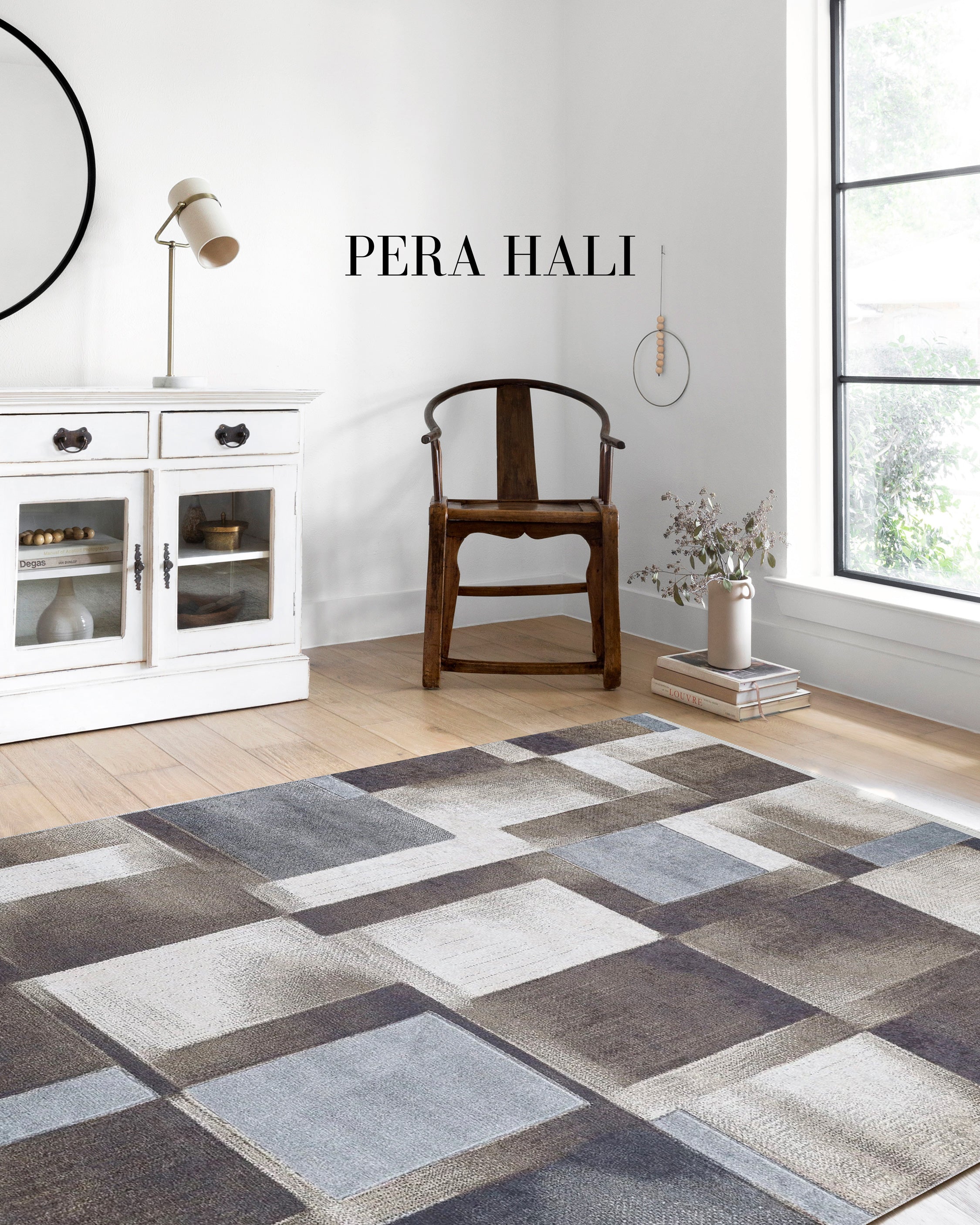 Modern Geometrik Kahve Gri Halı