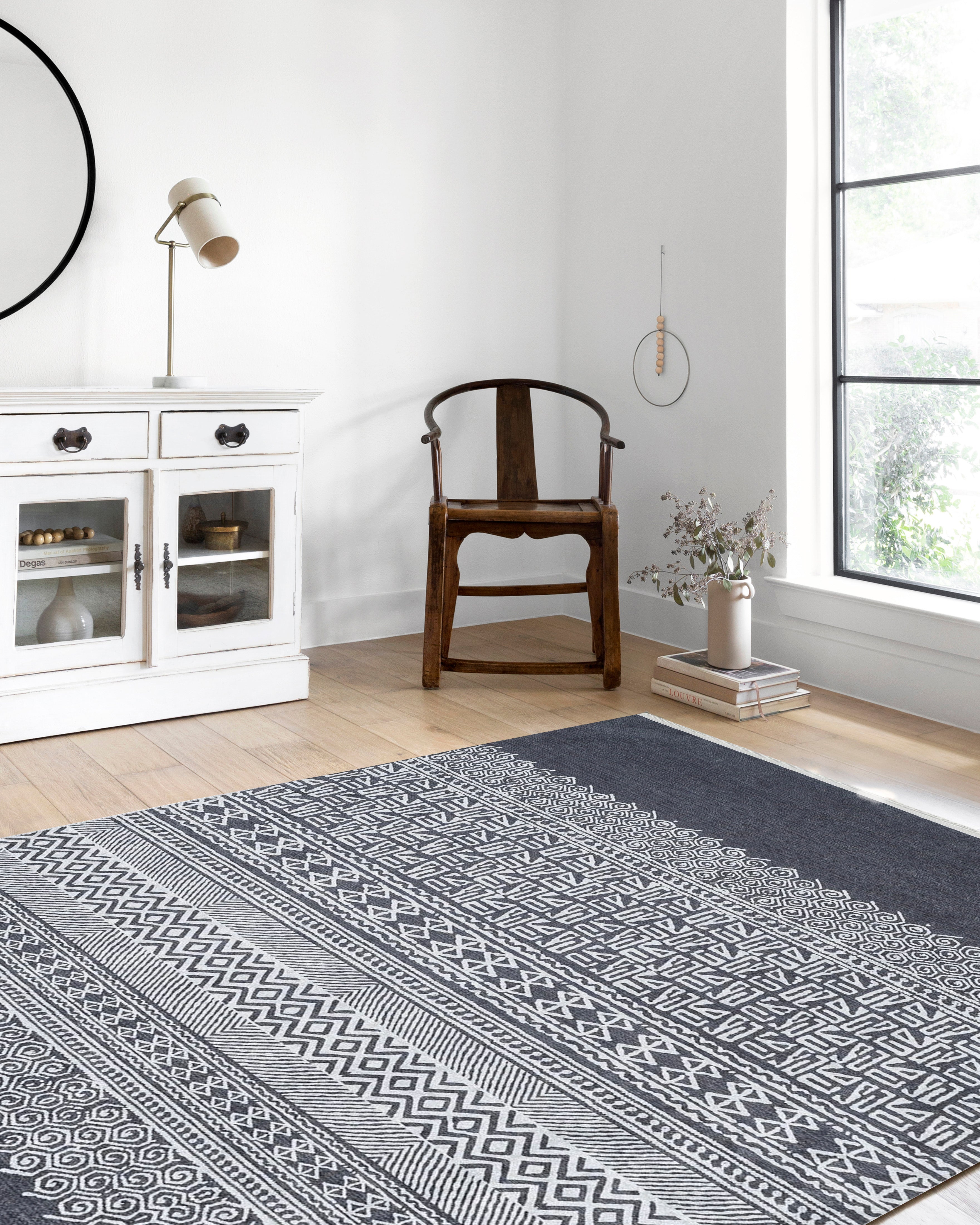 Gri Etnik Desenli Geometrik Anadolu Kilim Halı - Pera Halı