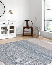 Bej Mavi Etnik Desenli Geometrik Anadolu Kilim Halı - Pera Halı