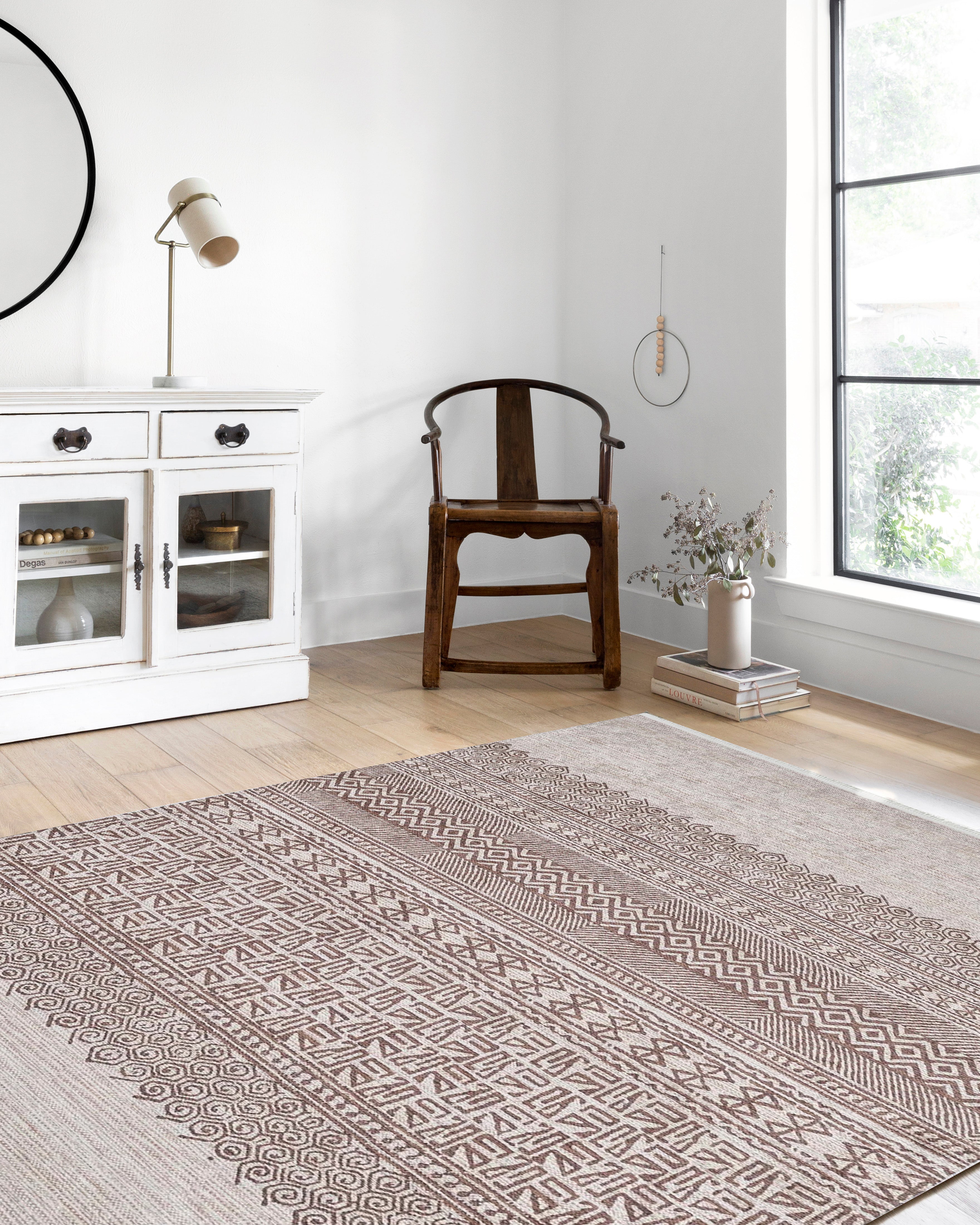 Bej Kahverengi Etnik Desenli Geometrik Anadolu Kilim Halı - Pera Halı